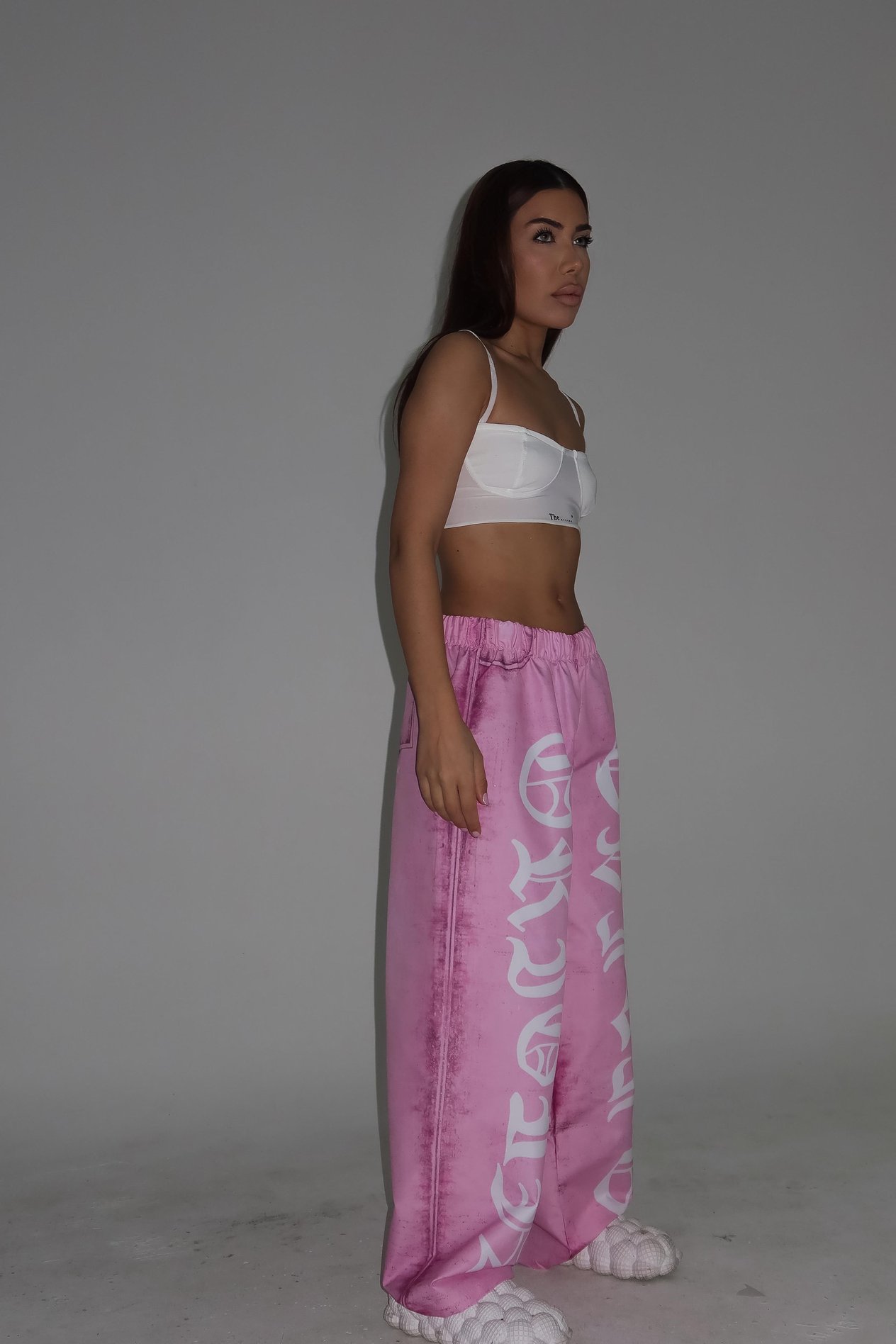 Bel Lastikli Baskılı Paraşüt Pembe Pantolon