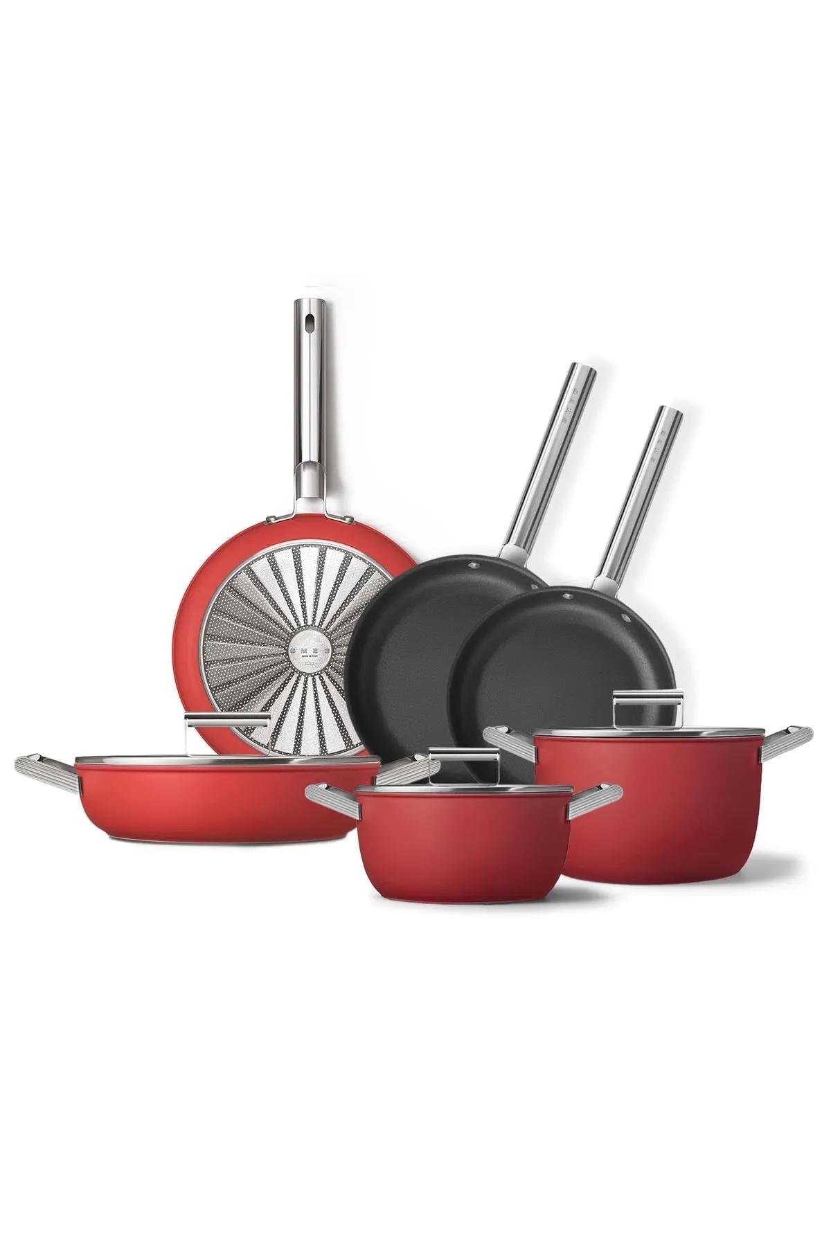 SMEGCookware 50'S Style GRANDE Kırmızı 6'lı Tencere&Tava Seti CKWGRNDCKWGRNDRDM02