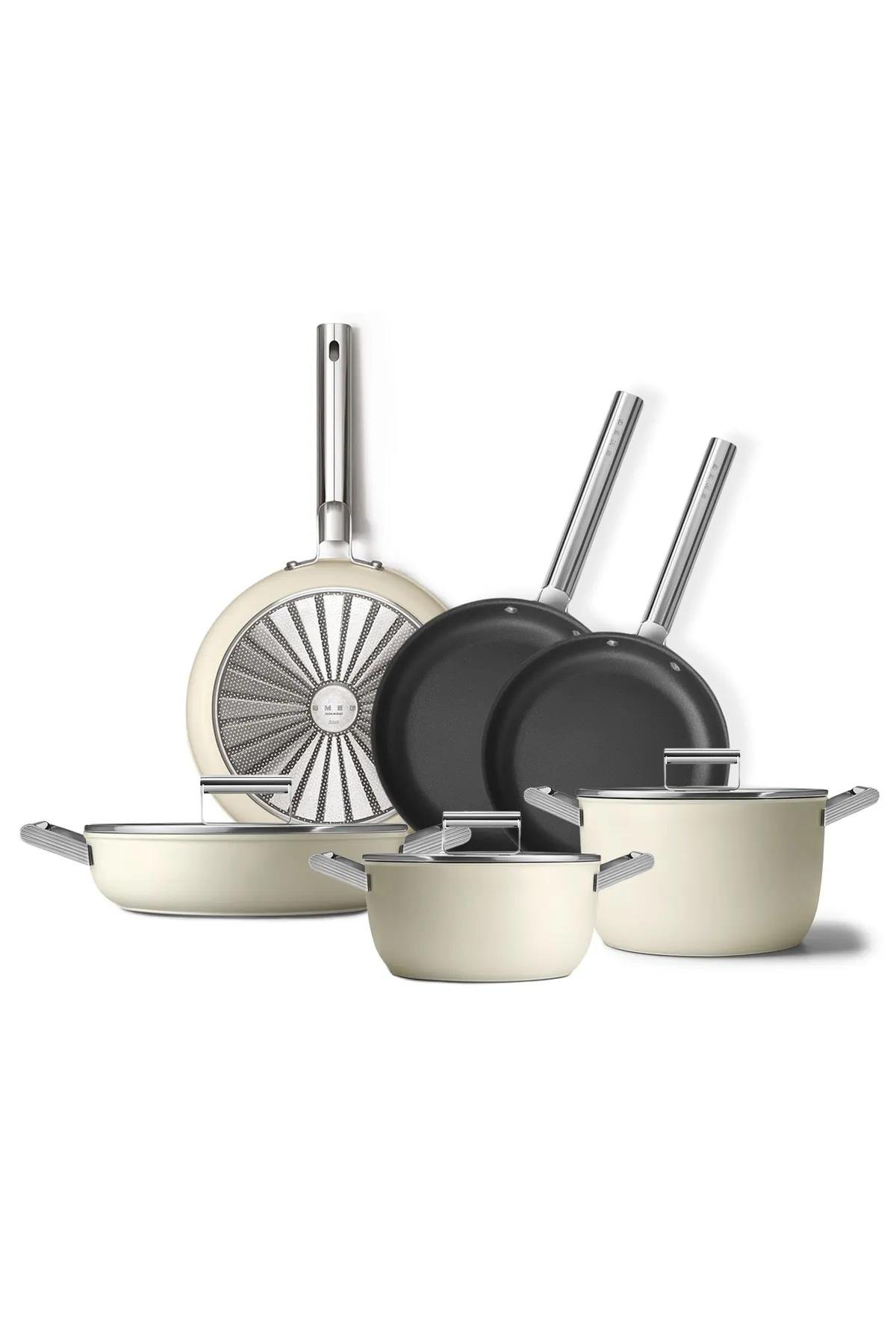 SMEGCookware 50'S Style GRANDE Krem 6'lı Tencere&Tava Seti CKWGRNDCKWGRNDCRM02