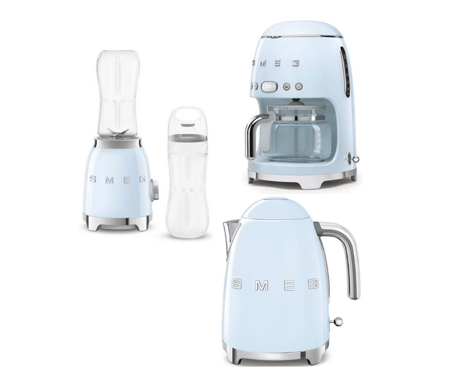 SMEGPastel Mavi Filtre Kahve Makinesi, Su Isıtıcı Kettle Ve Kişisel Smootie Blender SetiDCF02KLF03PBF01PBEU