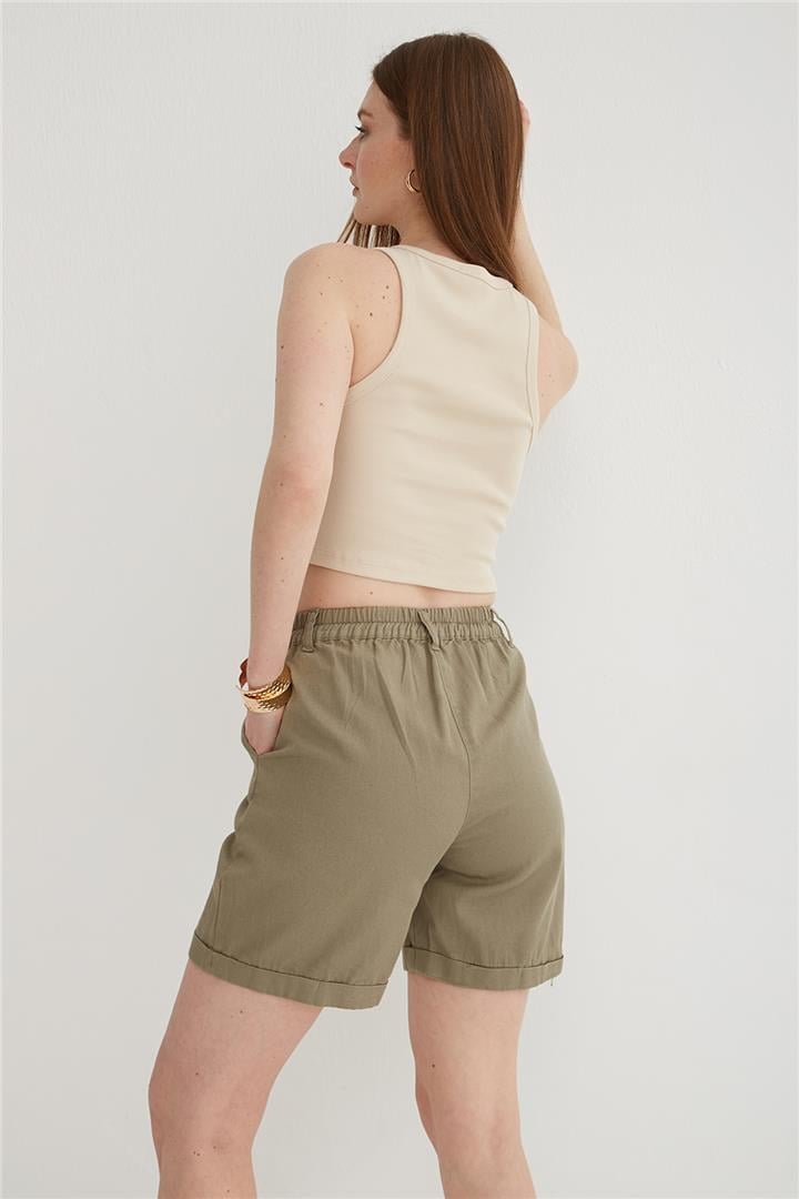 %100 Pamuklu Şort Haki | Fashion Friends