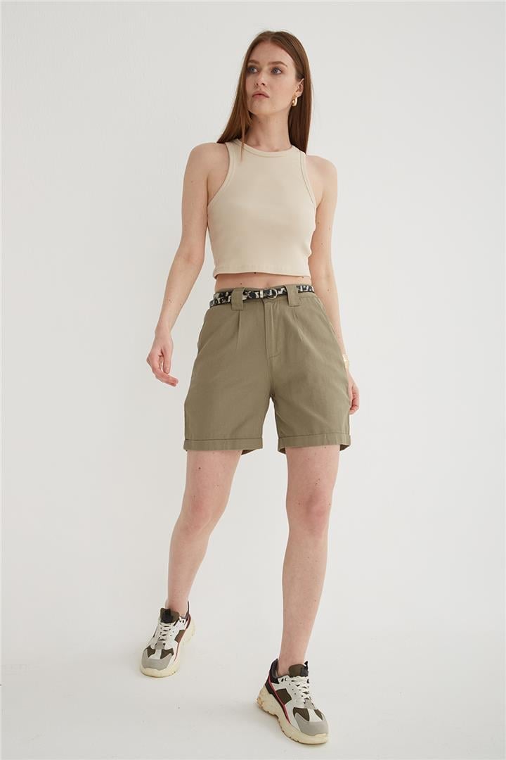 %100 Pamuklu Şort Haki | Fashion Friends