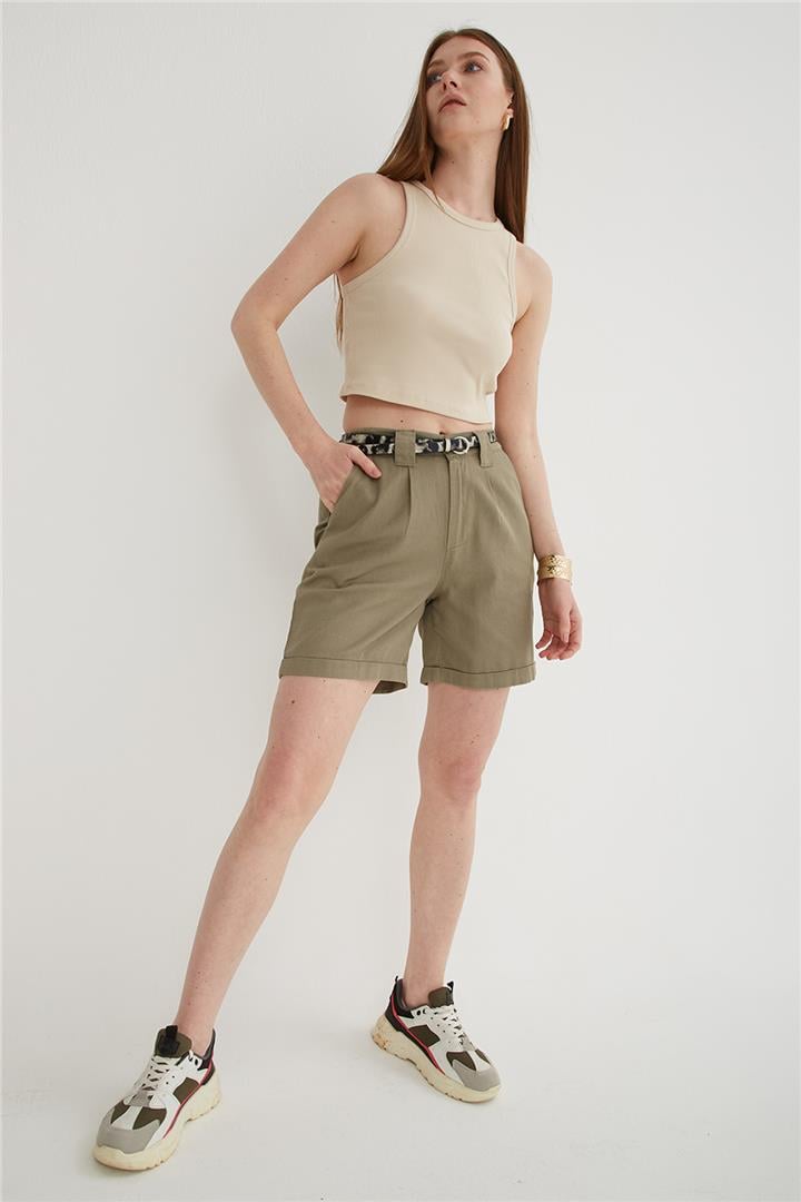 %100 Pamuklu Şort Haki | Fashion Friends