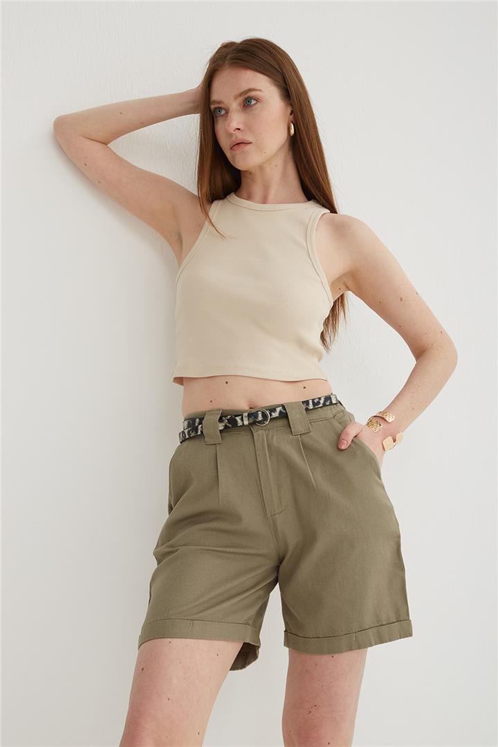 %100 Pamuklu Şort Haki | Fashion Friends
