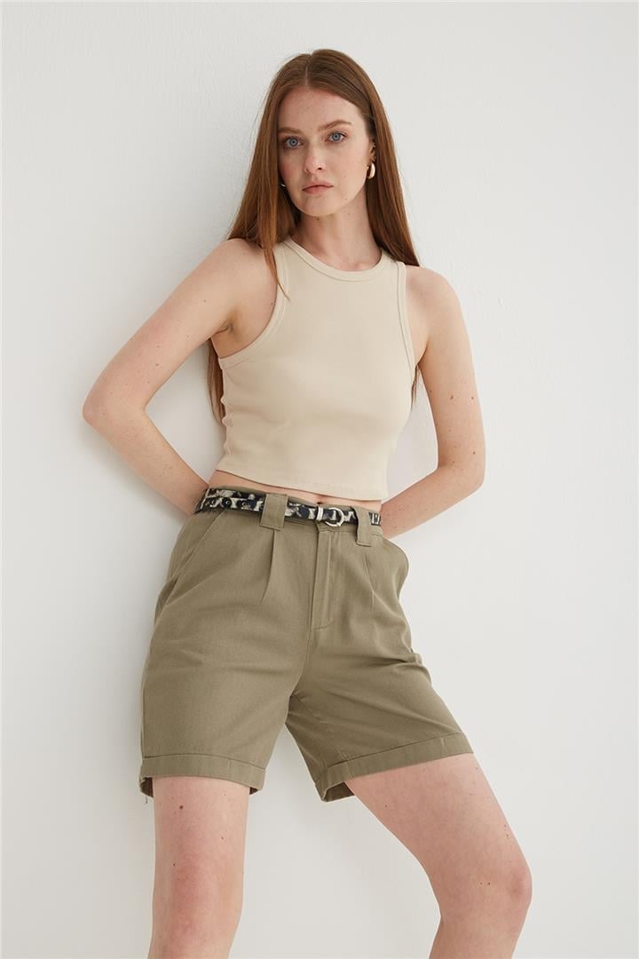 %100 Pamuklu Şort Haki | Fashion Friends