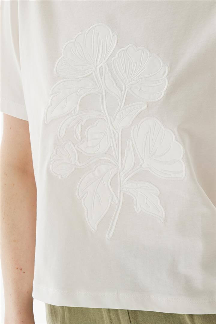 Aplikeli %100 pamuklu Bluz Ekru | Fashion Friends