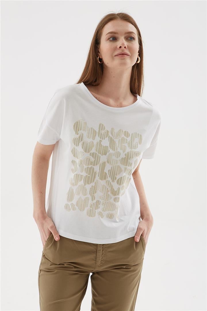 Baskılı %100 pamuklu Bluz Beyaz | Fashion Friends