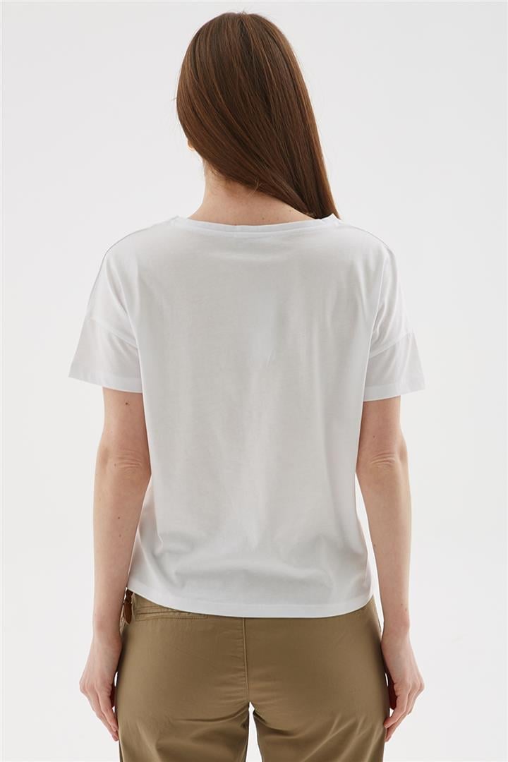 Baskılı %100 pamuklu Bluz Beyaz | Fashion Friends