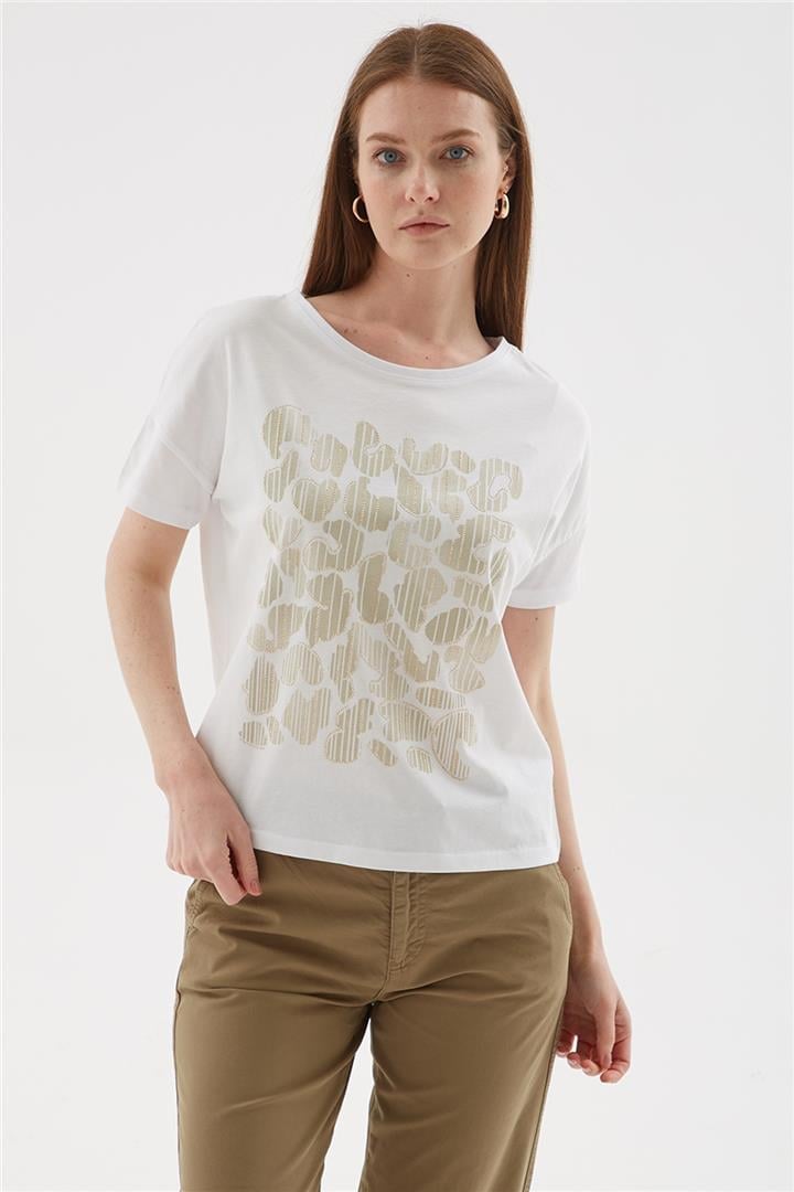 Baskılı %100 pamuklu Bluz Beyaz | Fashion Friends