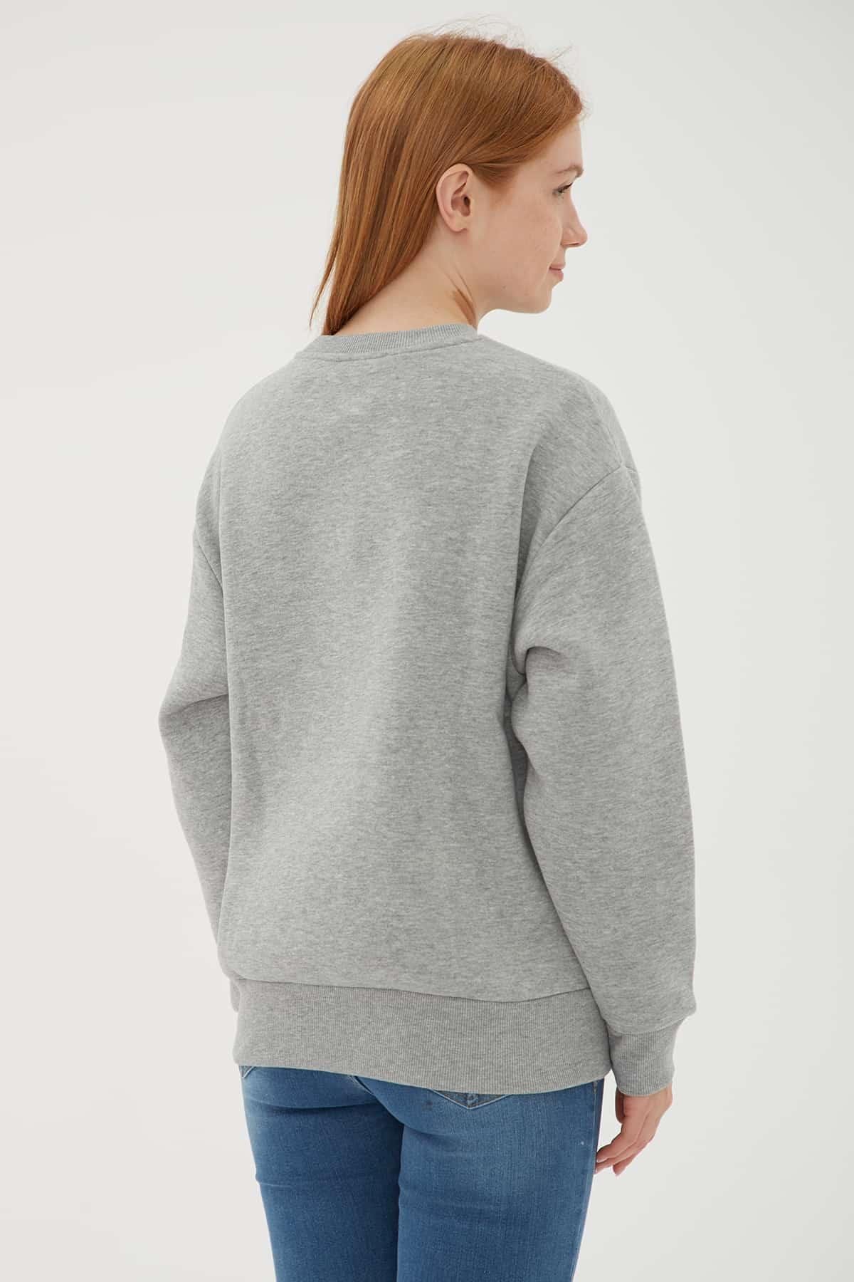 Baskılı Sweat Gri Melanj | Fashion Friends