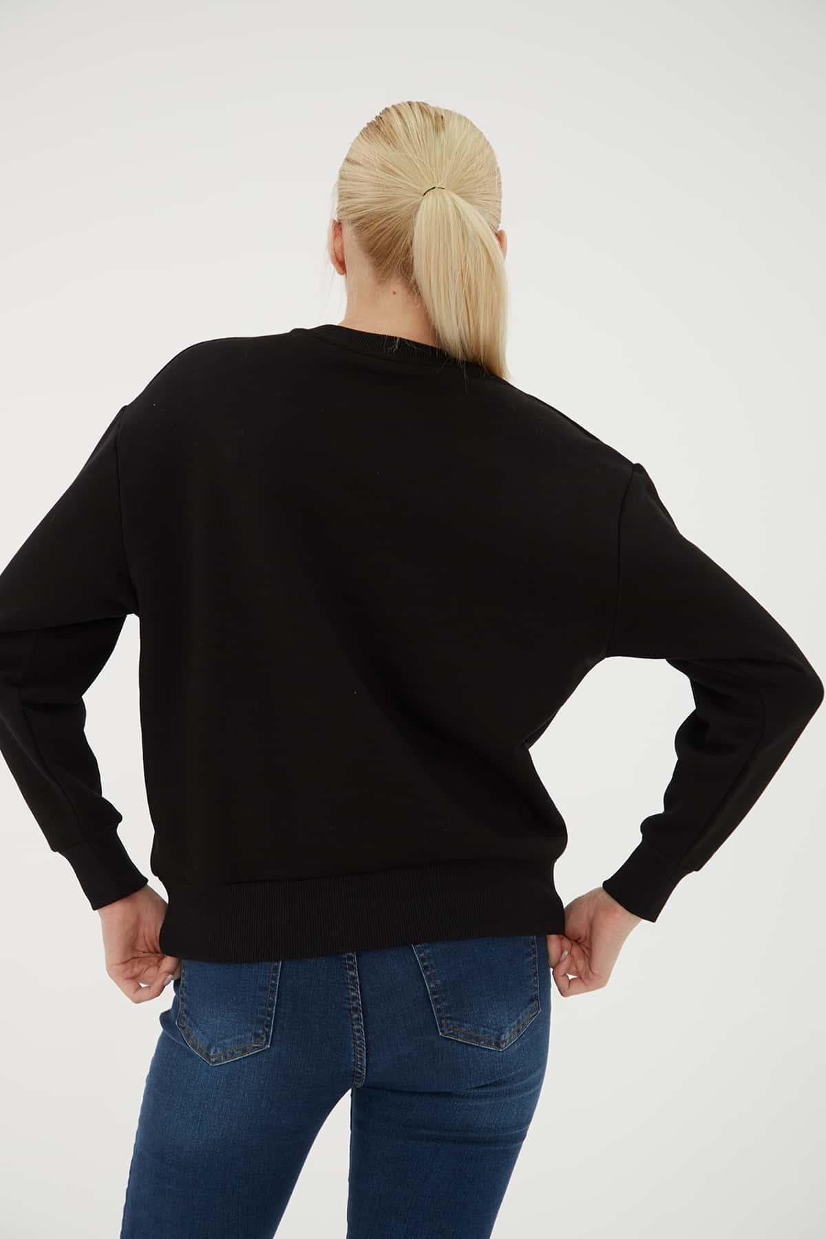 Baskılı Sweat Siyah | Fashion Friends