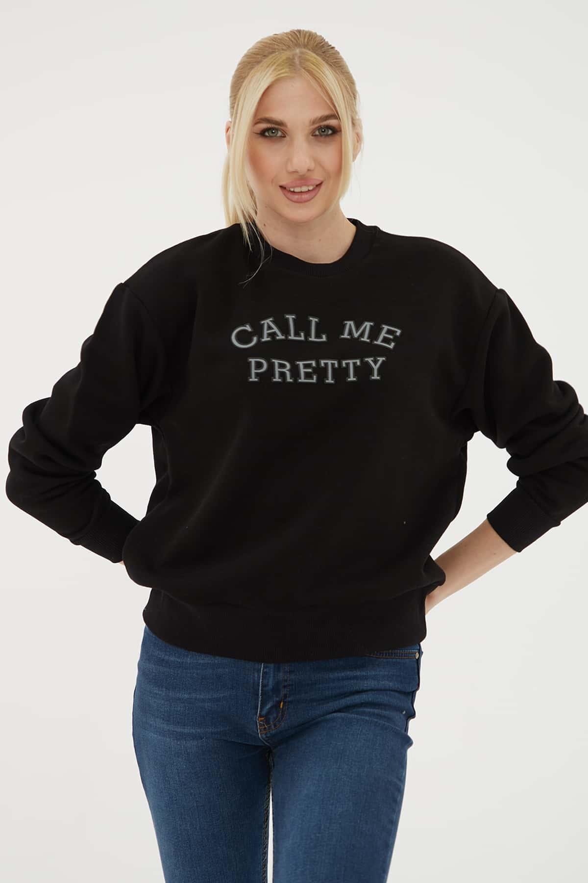 Baskılı Sweat Siyah | Fashion Friends