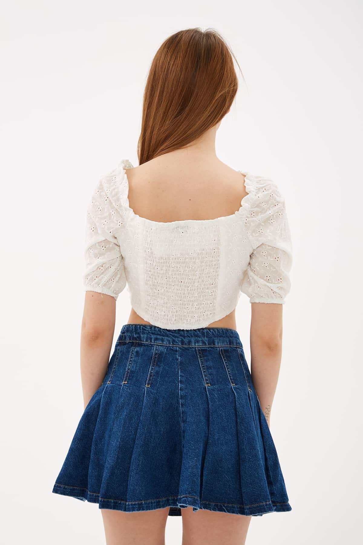 Büzgülü Crop Bluz Ekru | Fashion Friends