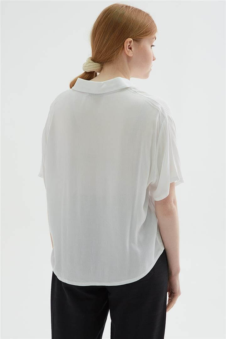 Desenli Crop Gömlek Ekru | Fashion Friends