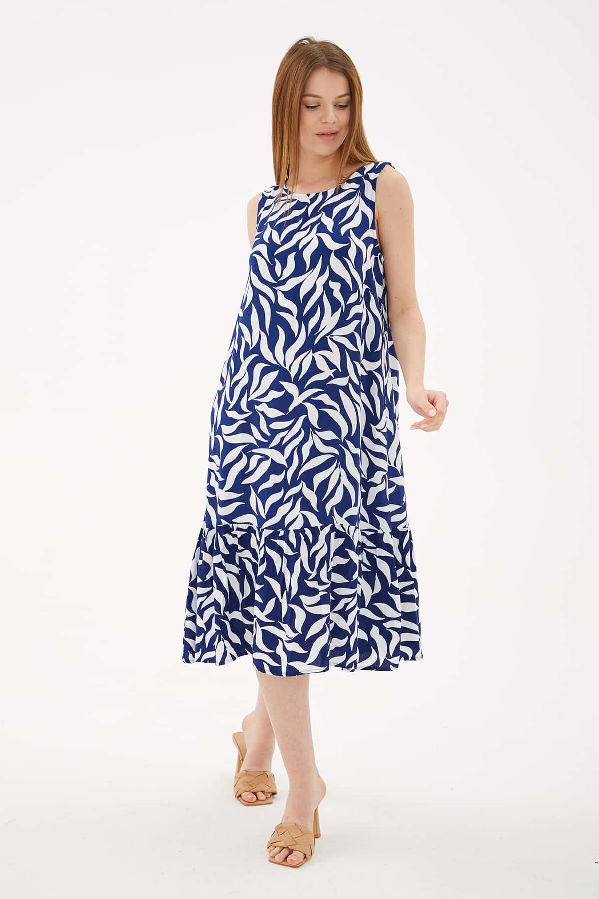 Desenli Elbise Mavi | Fashion Friends
