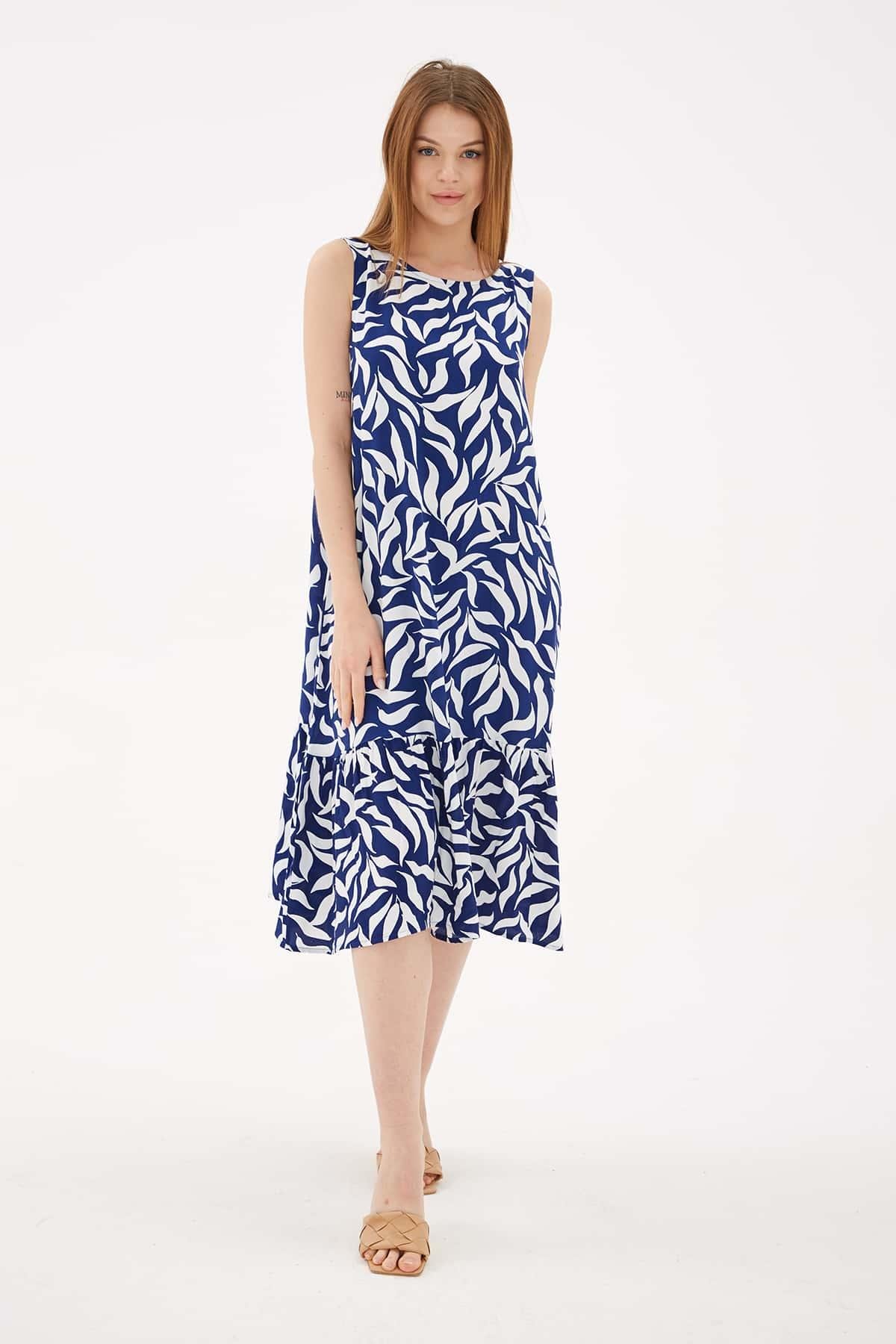 Desenli Elbise Mavi | Fashion Friends