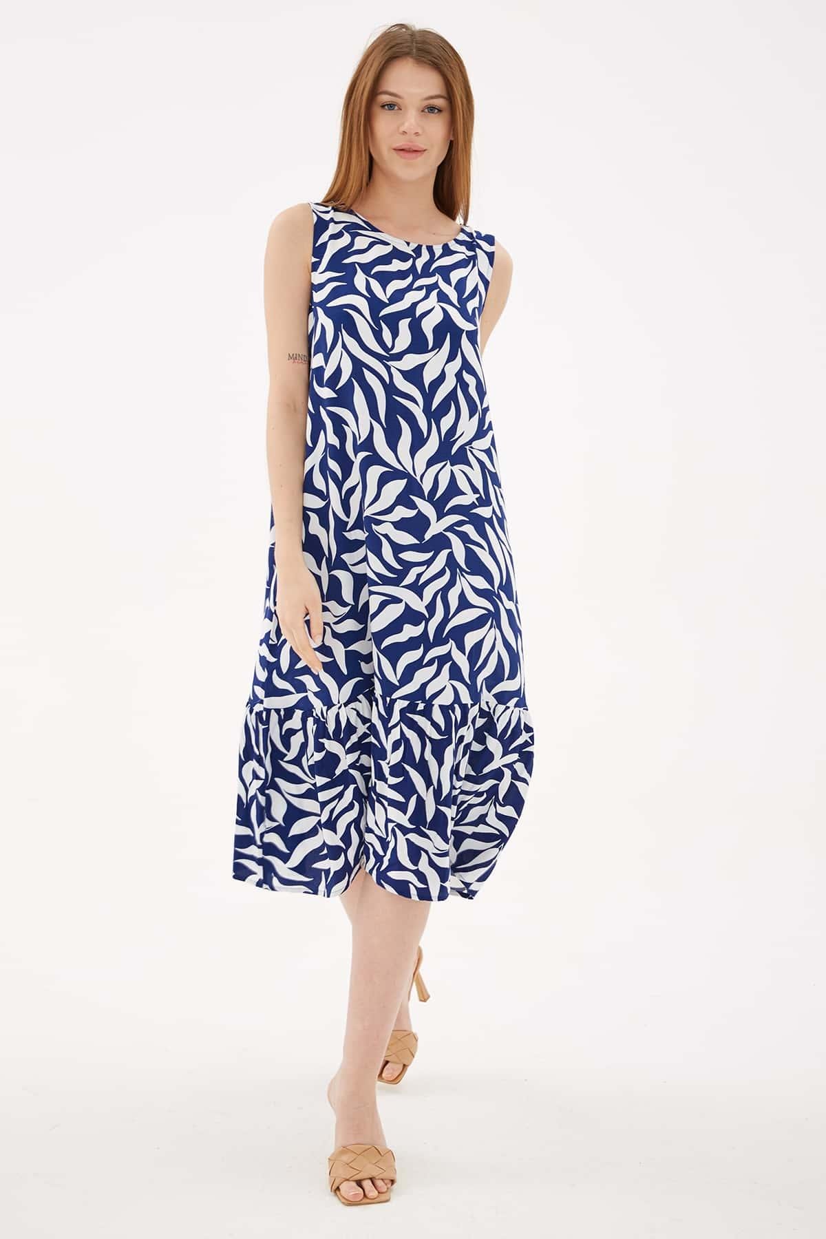 Desenli Elbise Mavi | Fashion Friends