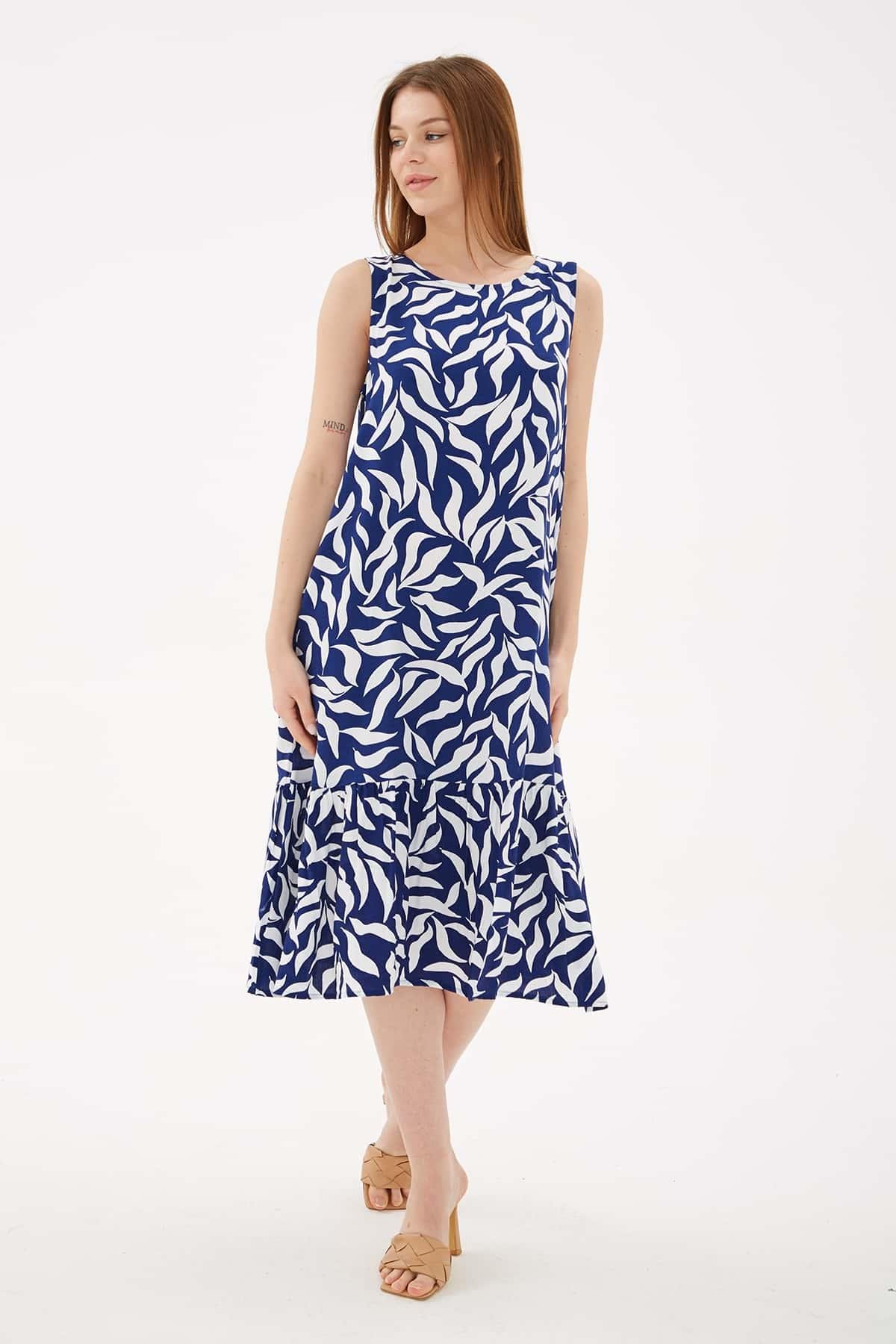 Desenli Elbise Mavi | Fashion Friends