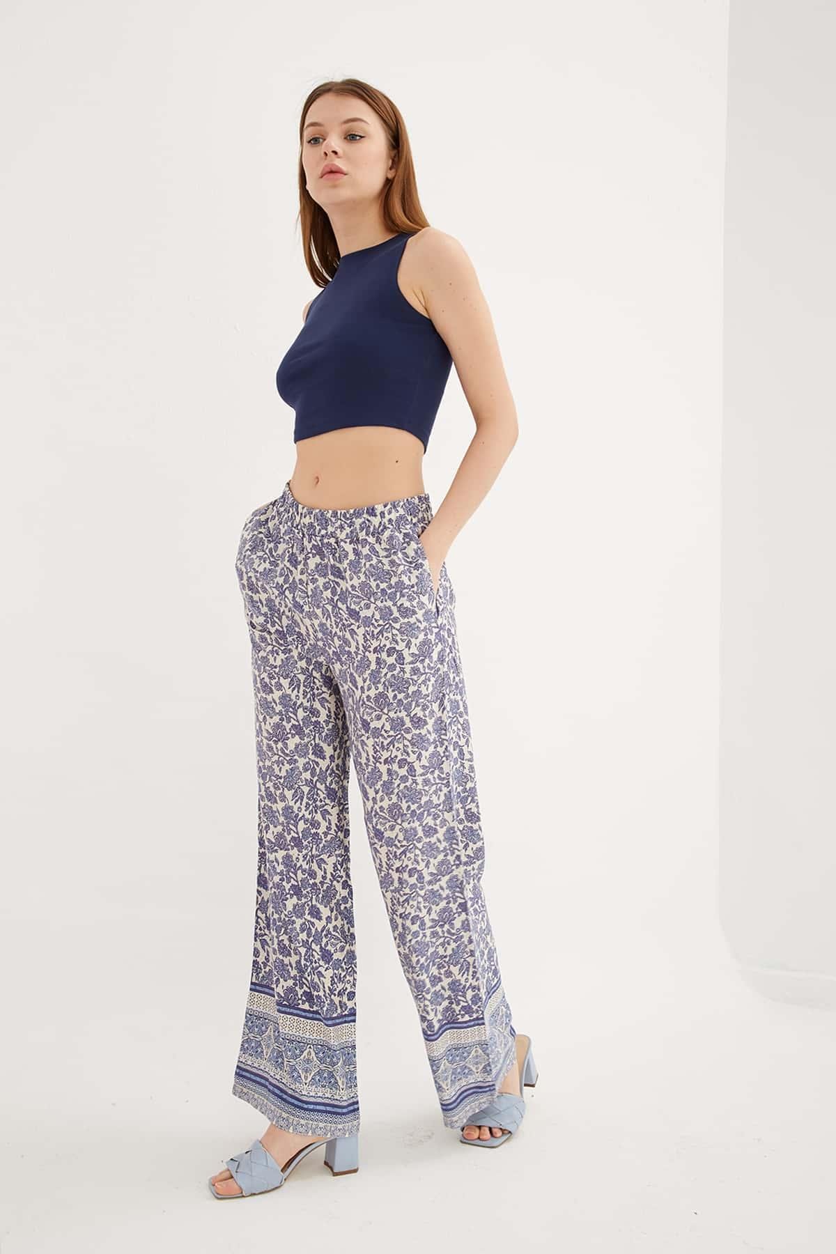 Desenli Pantolon Mavi | Fashion Friends