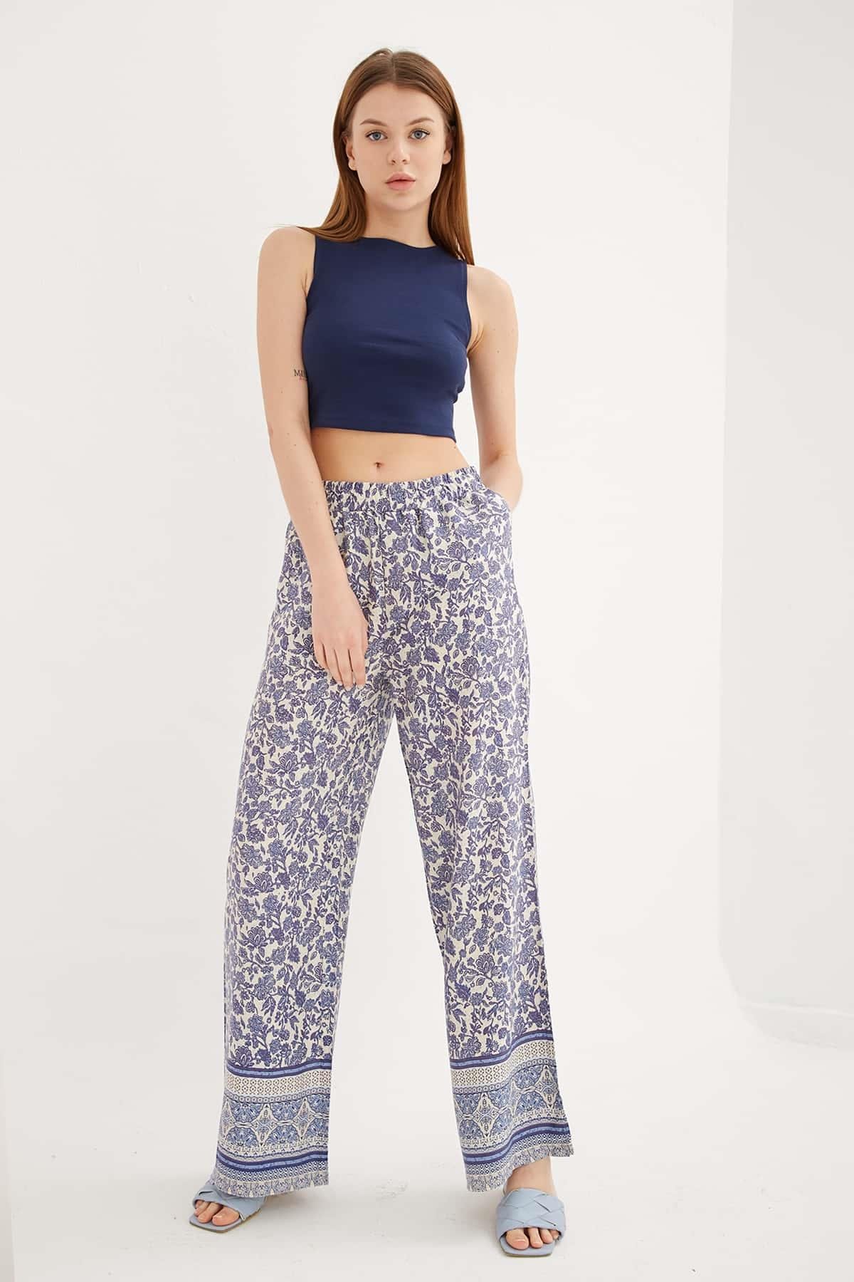 Desenli Pantolon Mavi | Fashion Friends