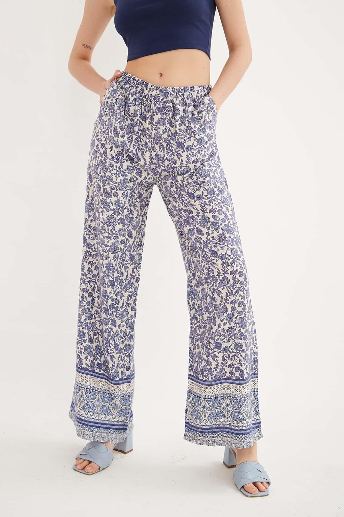Desenli Pantolon Mavi | Fashion Friends