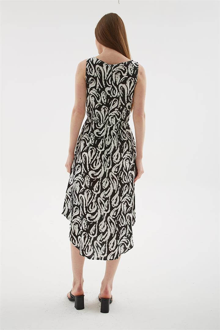 Desenli Viskon Elbise Siyah | Fashion Friends