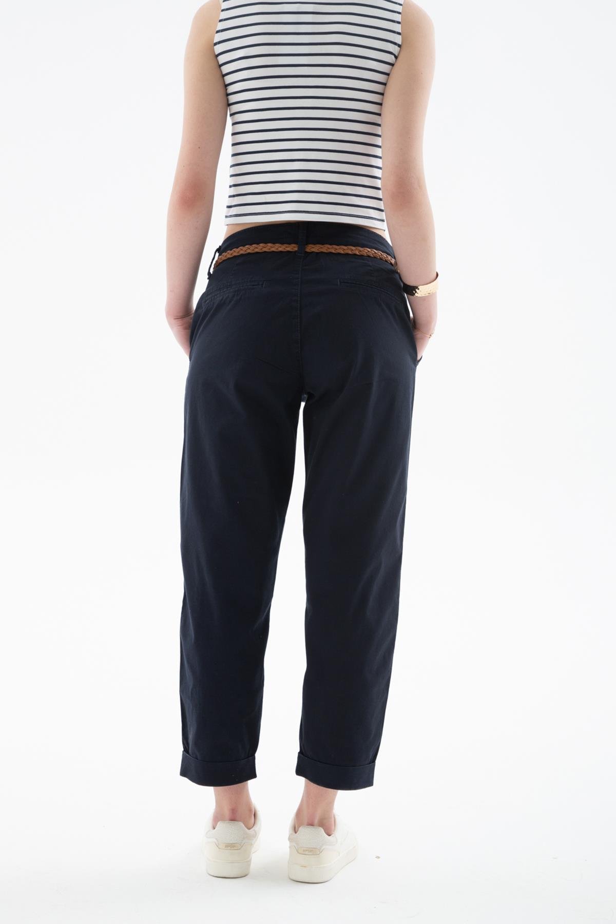 Esnek Kemerli Pantolon Lacivert | Fashion Friends