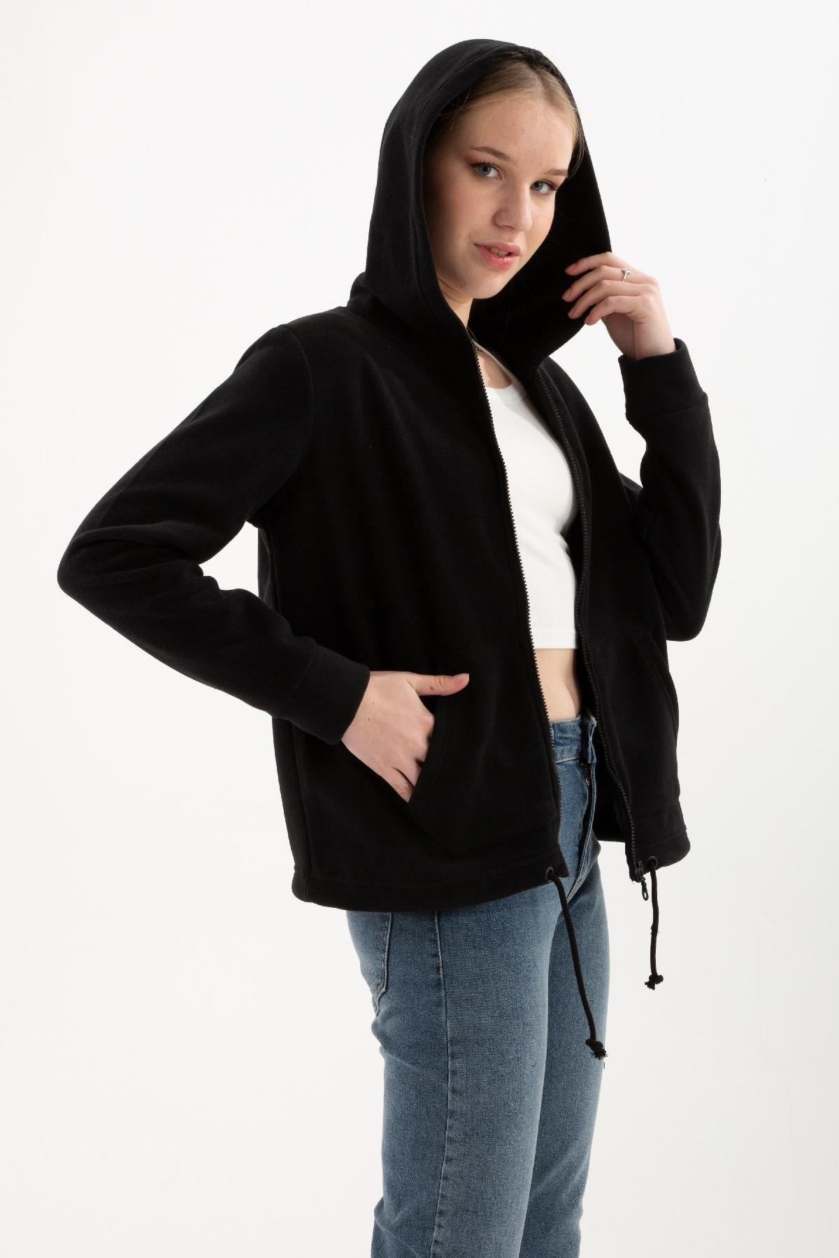 Fermuarlı Polar Sweat Siyah | Fashion Friends