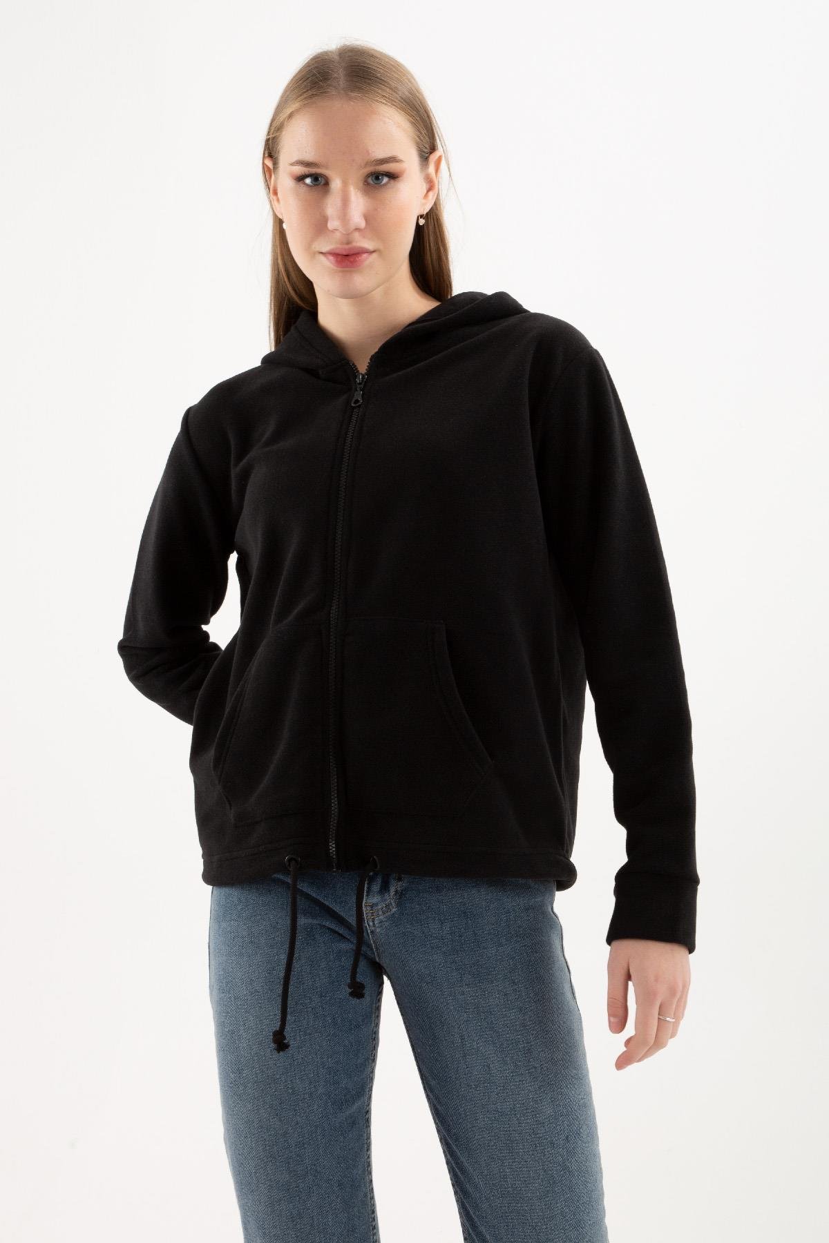 Fermuarlı Polar Sweat Siyah | Fashion Friends