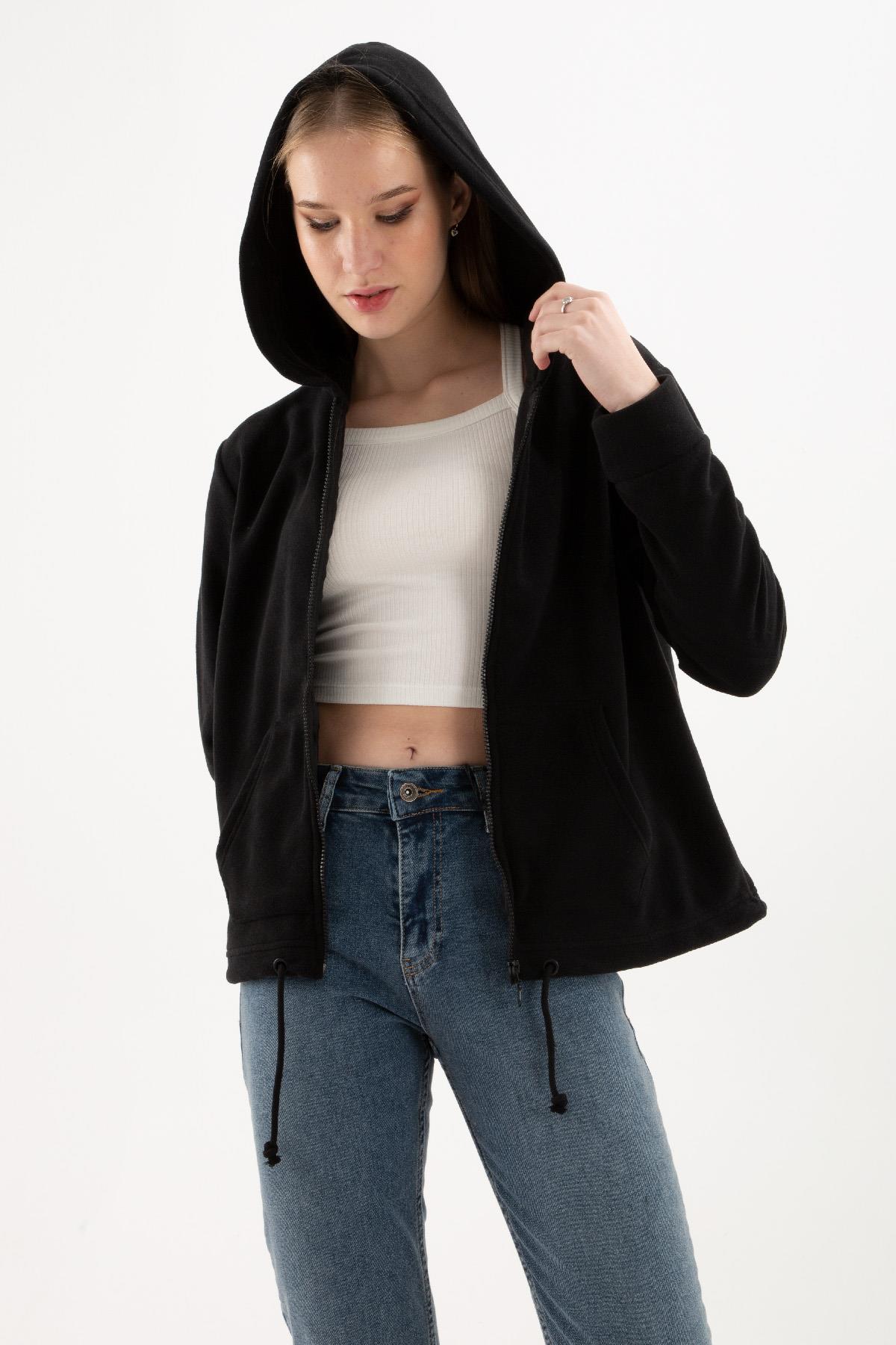 Fermuarlı Polar Sweat Siyah | Fashion Friends