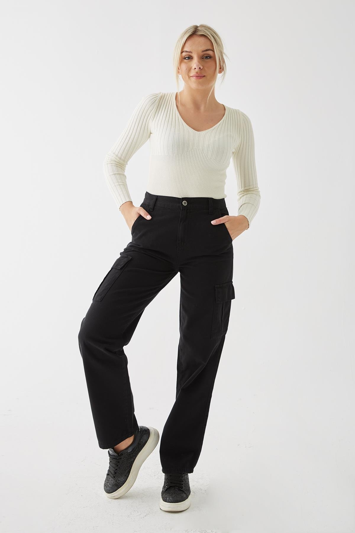 Kargo Cep Pantolon Siyah | Fashion Friends