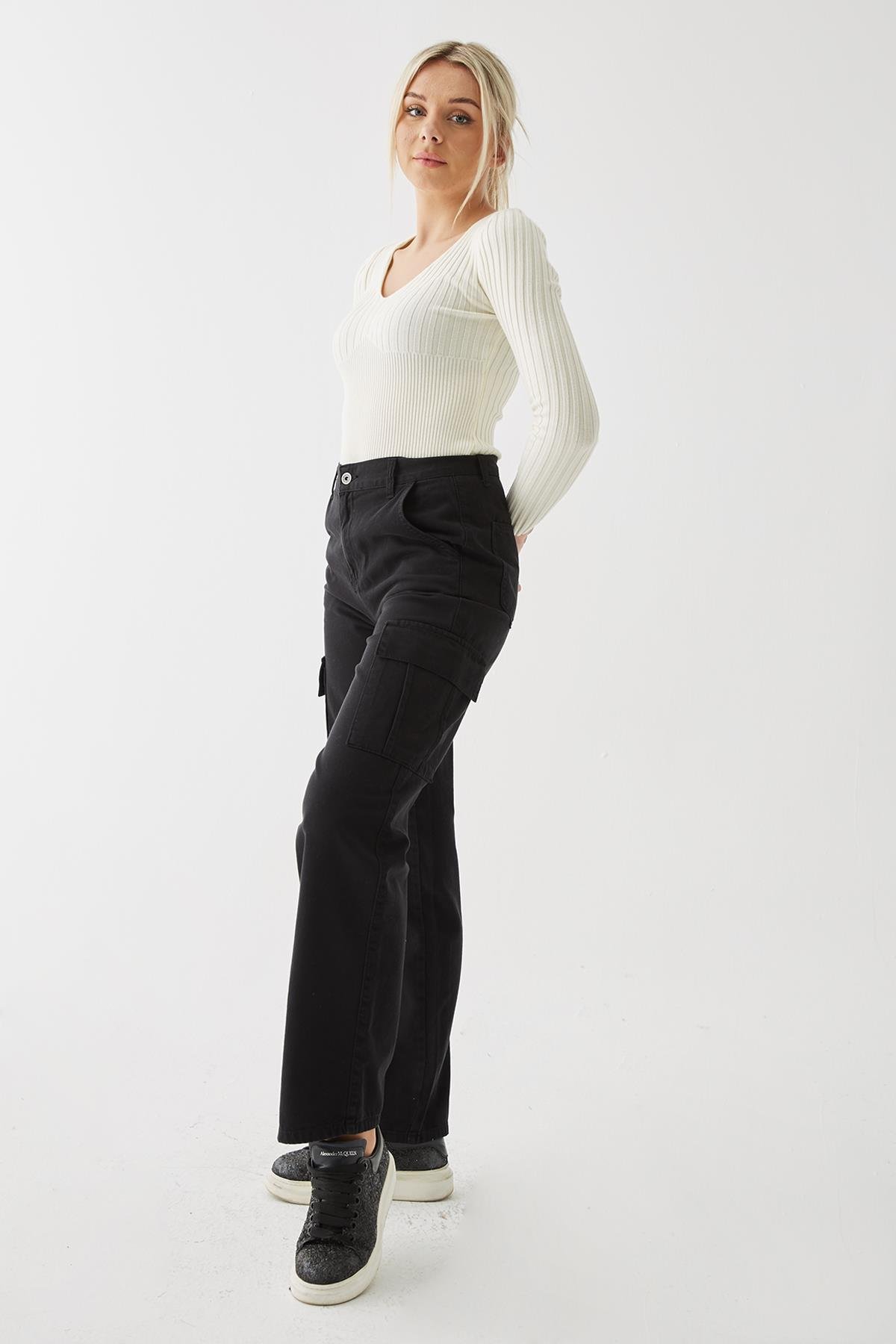 Kargo Cep Pantolon Siyah | Fashion Friends