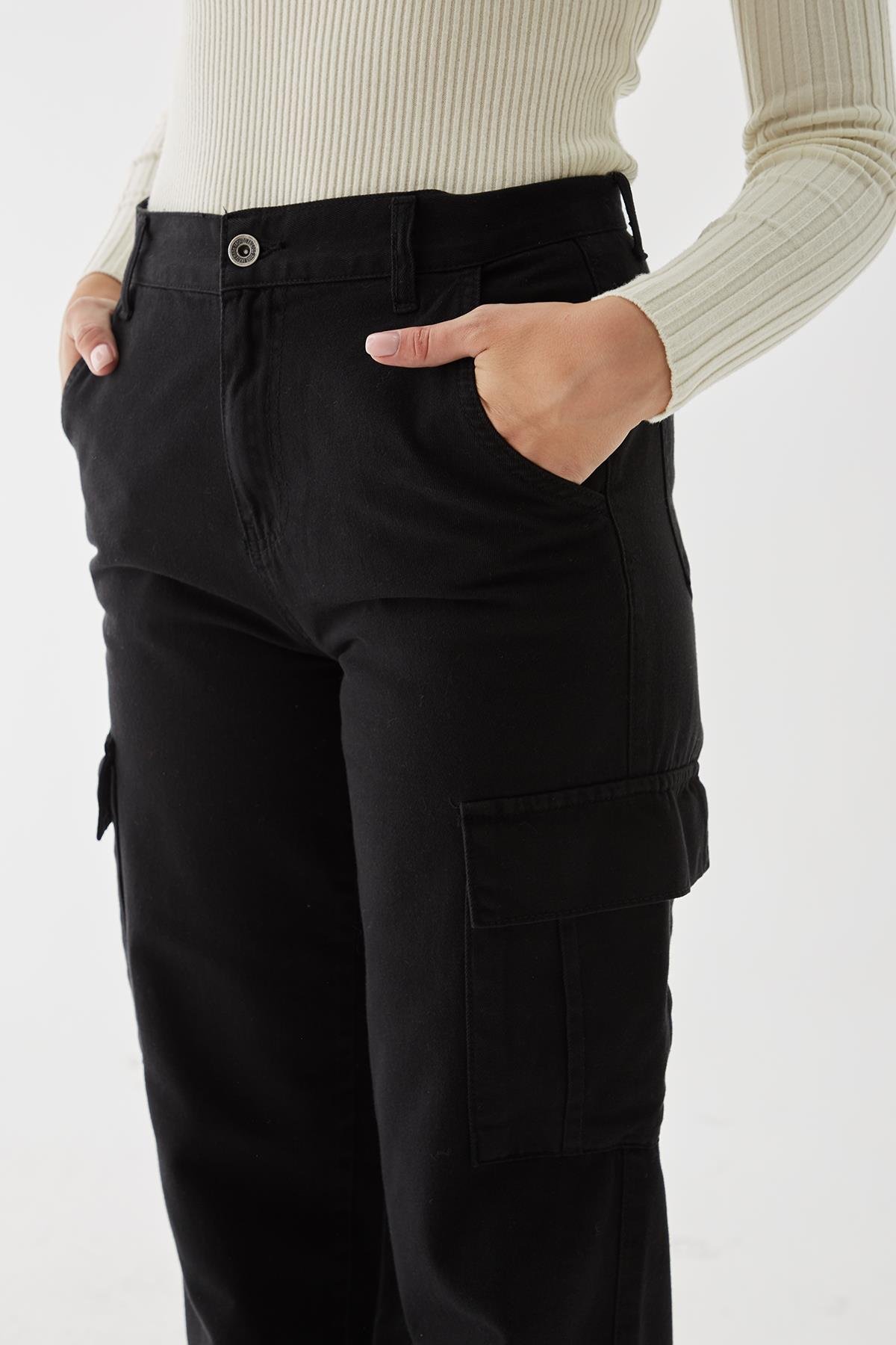 Kargo Cep Pantolon Siyah | Fashion Friends