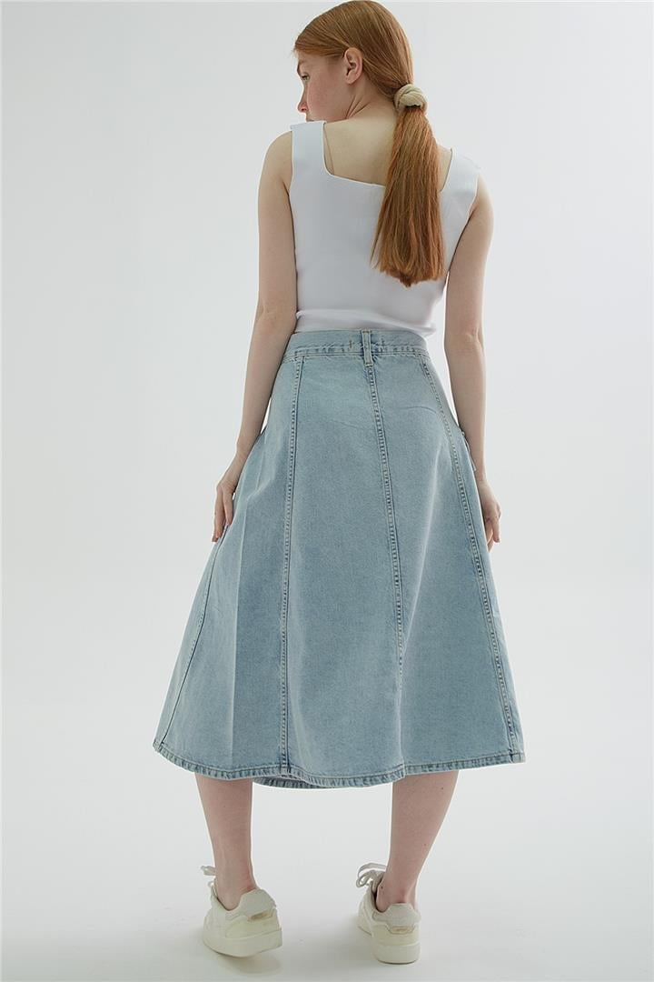 Kargo Cepli Anvelop Denim Etek Mavi | Fashion Friends