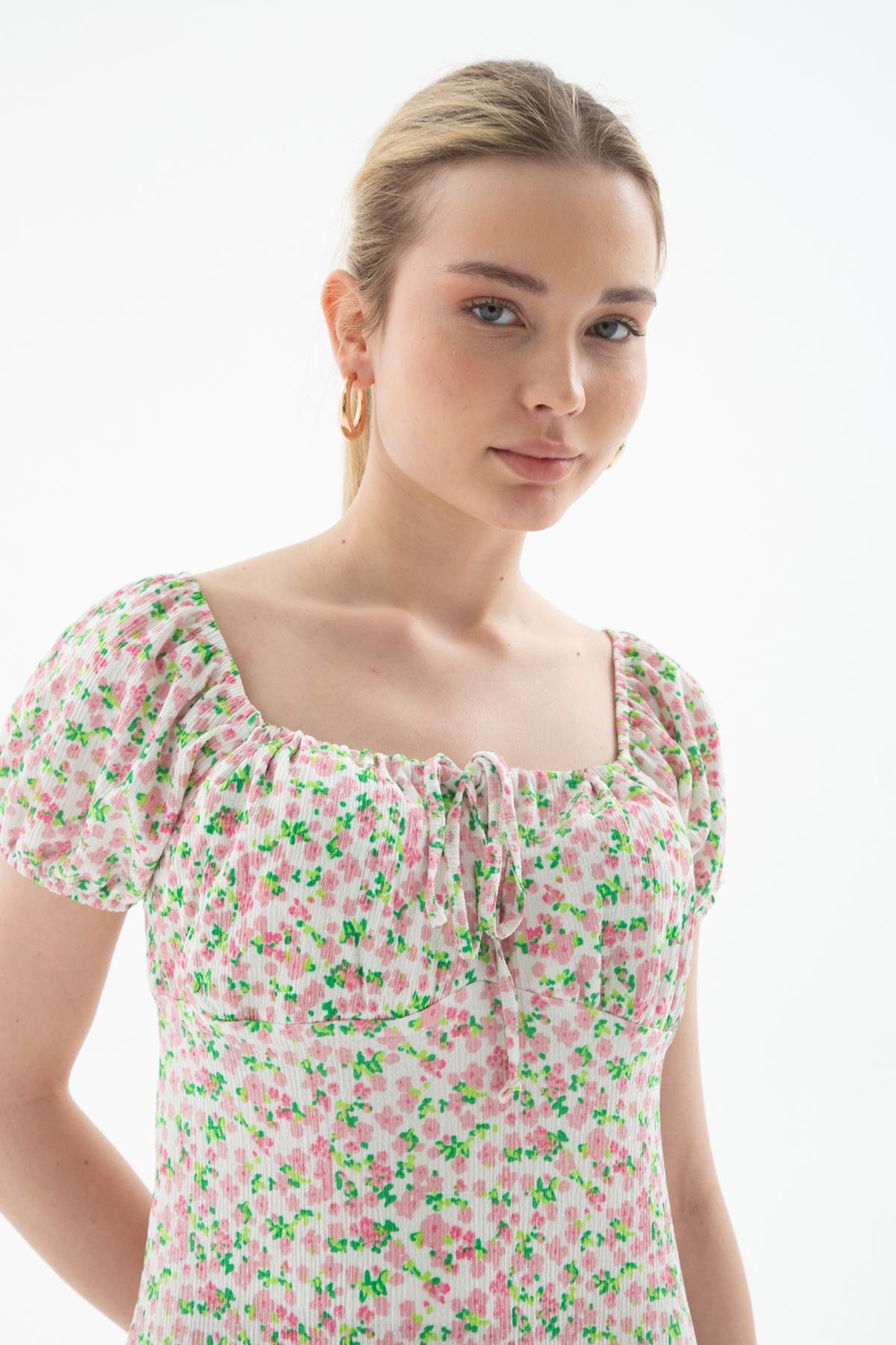 Kısa Kollu Elbise Pembe | Fashion Friends