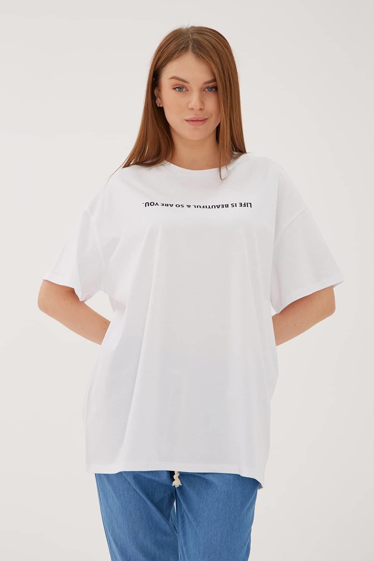 Oversize Baskılı T-Shirt Beyaz / White | Fashion Friends