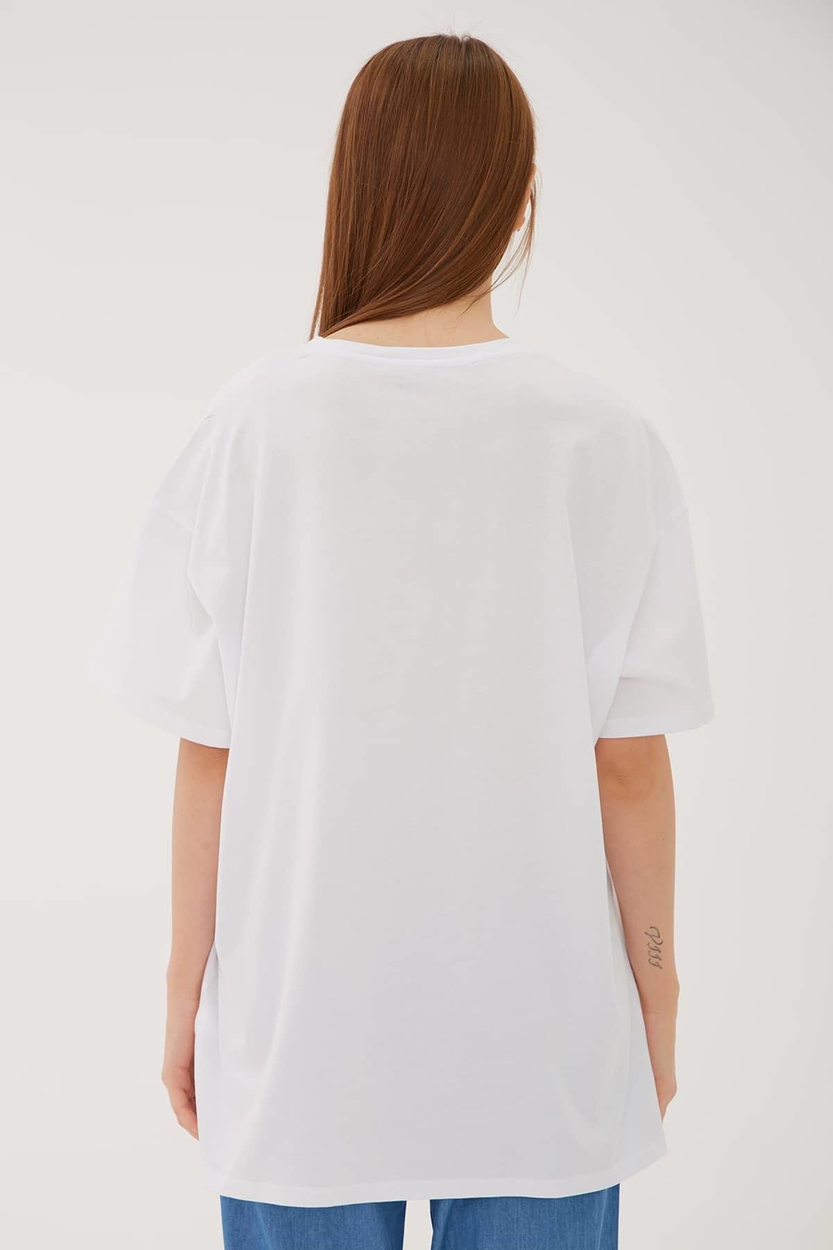Oversize Baskılı T-Shirt Beyaz / White | Fashion Friends