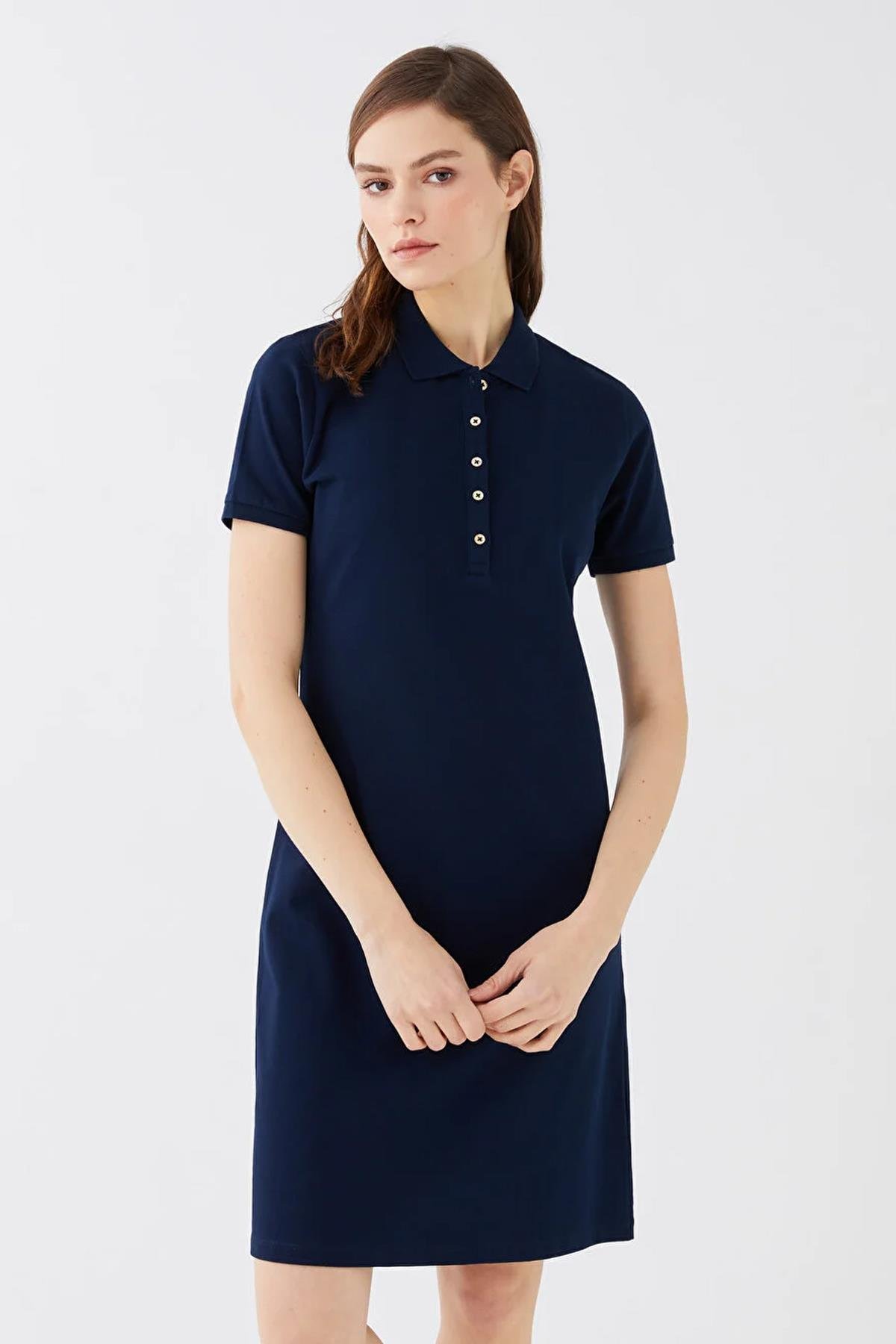 Polo Yaka Elbise Lacivert | Fashion Friends