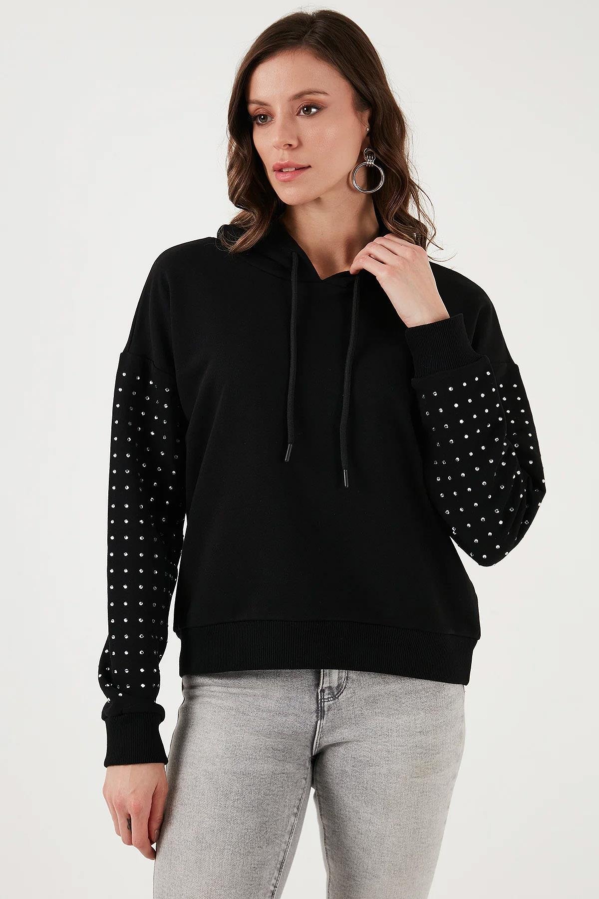 Taş Detaylı Sweat Siyah | Fashion Friends
