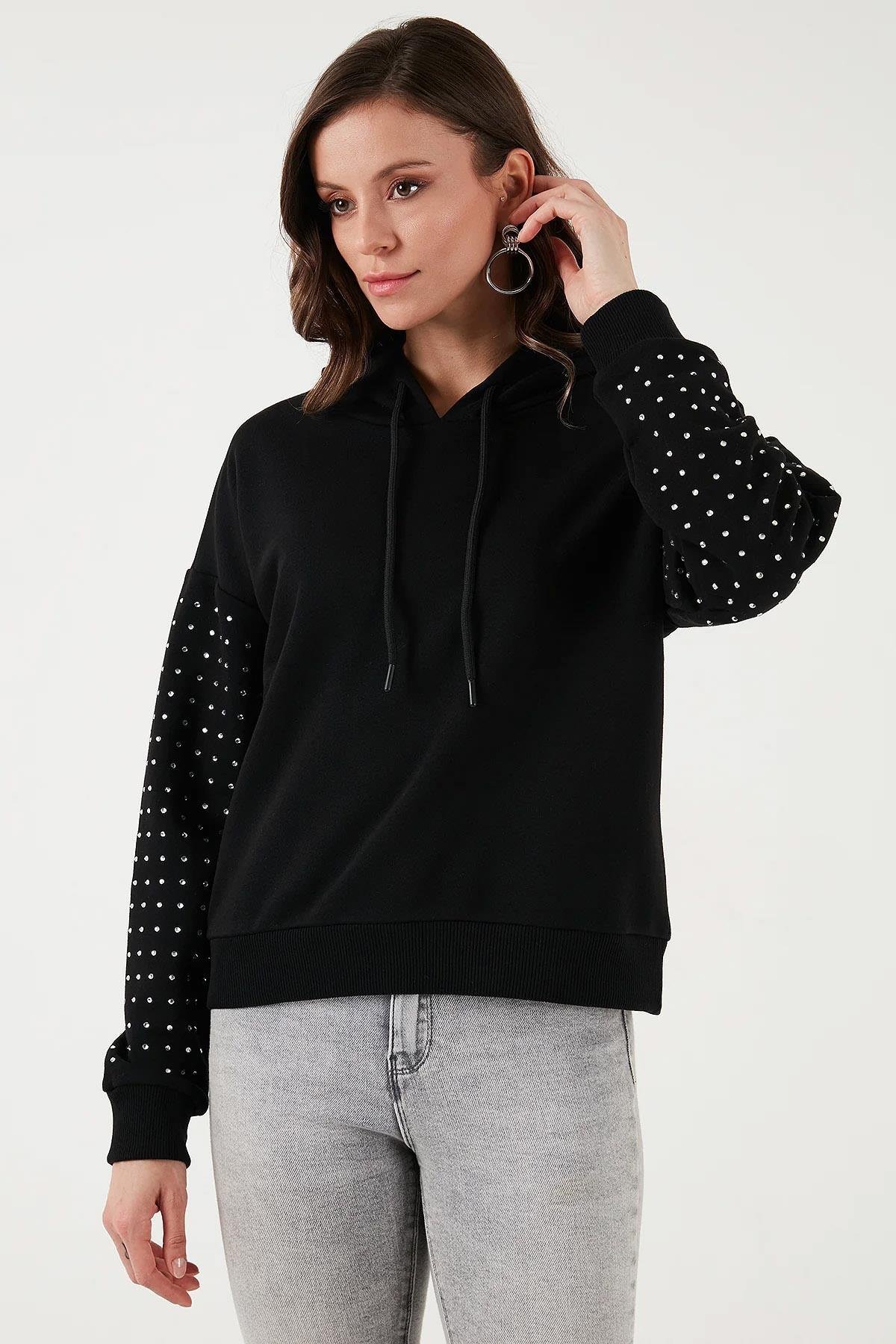 Taş Detaylı Sweat Siyah | Fashion Friends