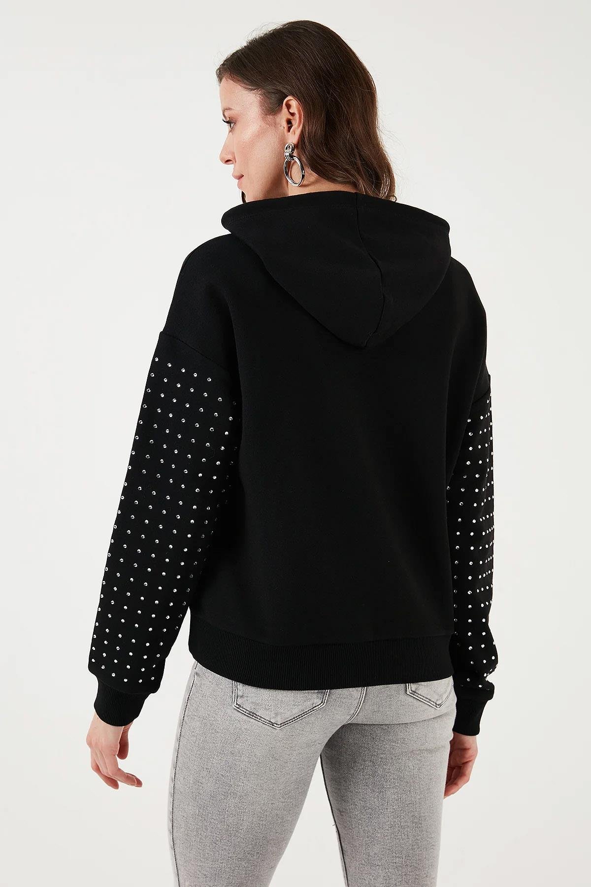 Taş Detaylı Sweat Siyah | Fashion Friends