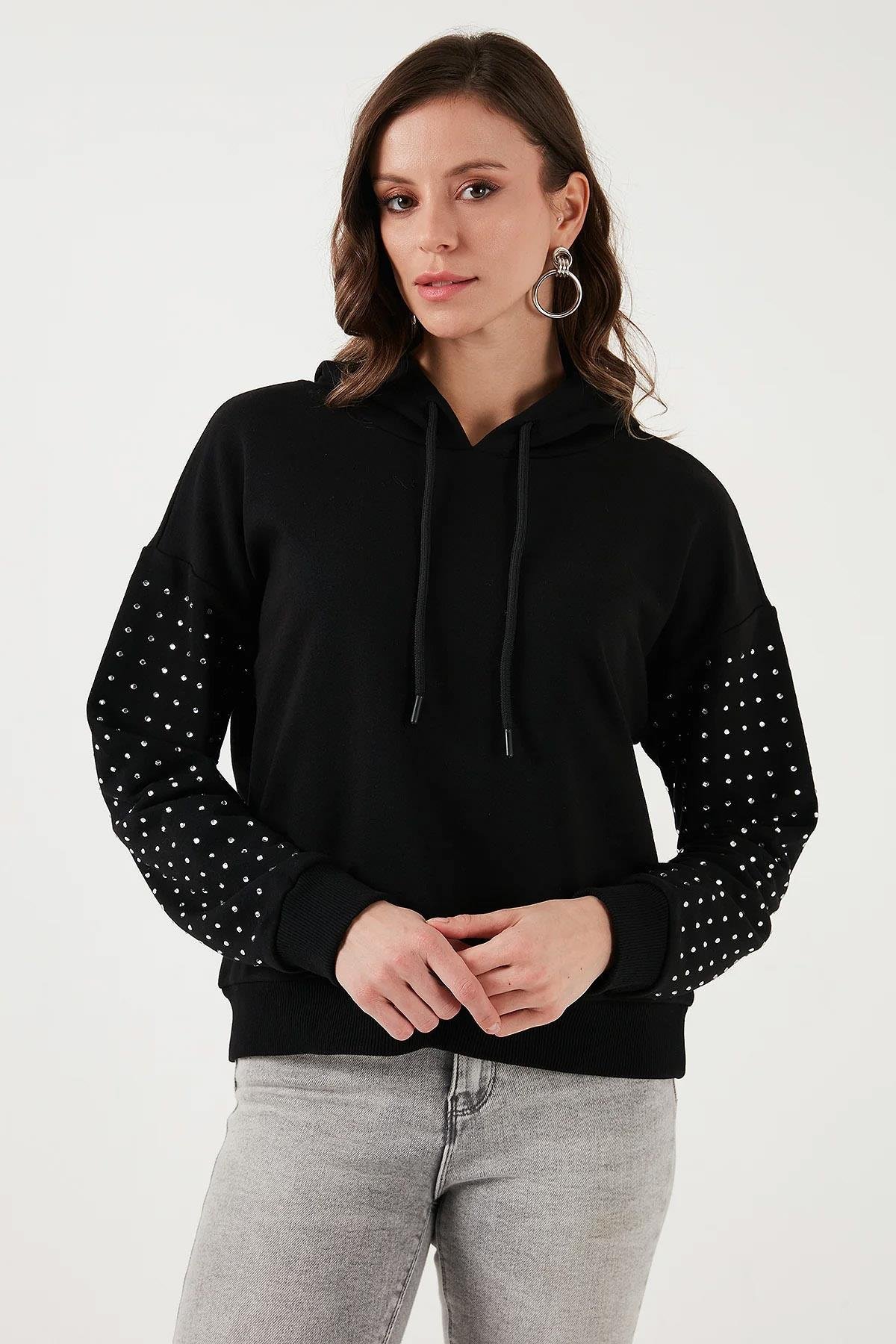 Taş Detaylı Sweat Siyah | Fashion Friends