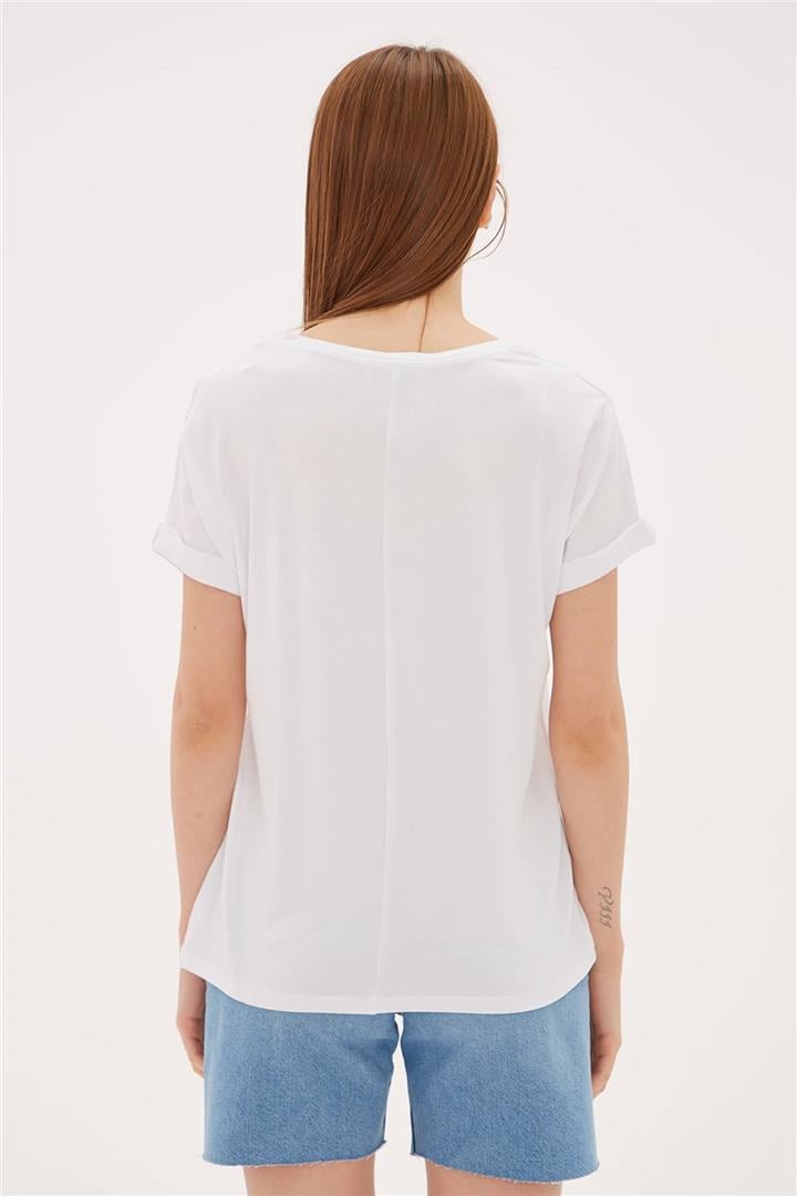 V Yaka T-Shirt Beyaz | Fashion Friends