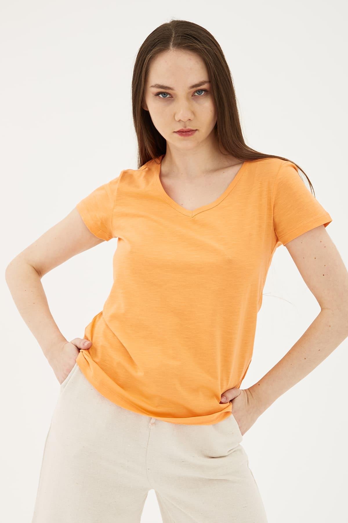 V Yaka T-Shirt Coral / Coral | Markasız