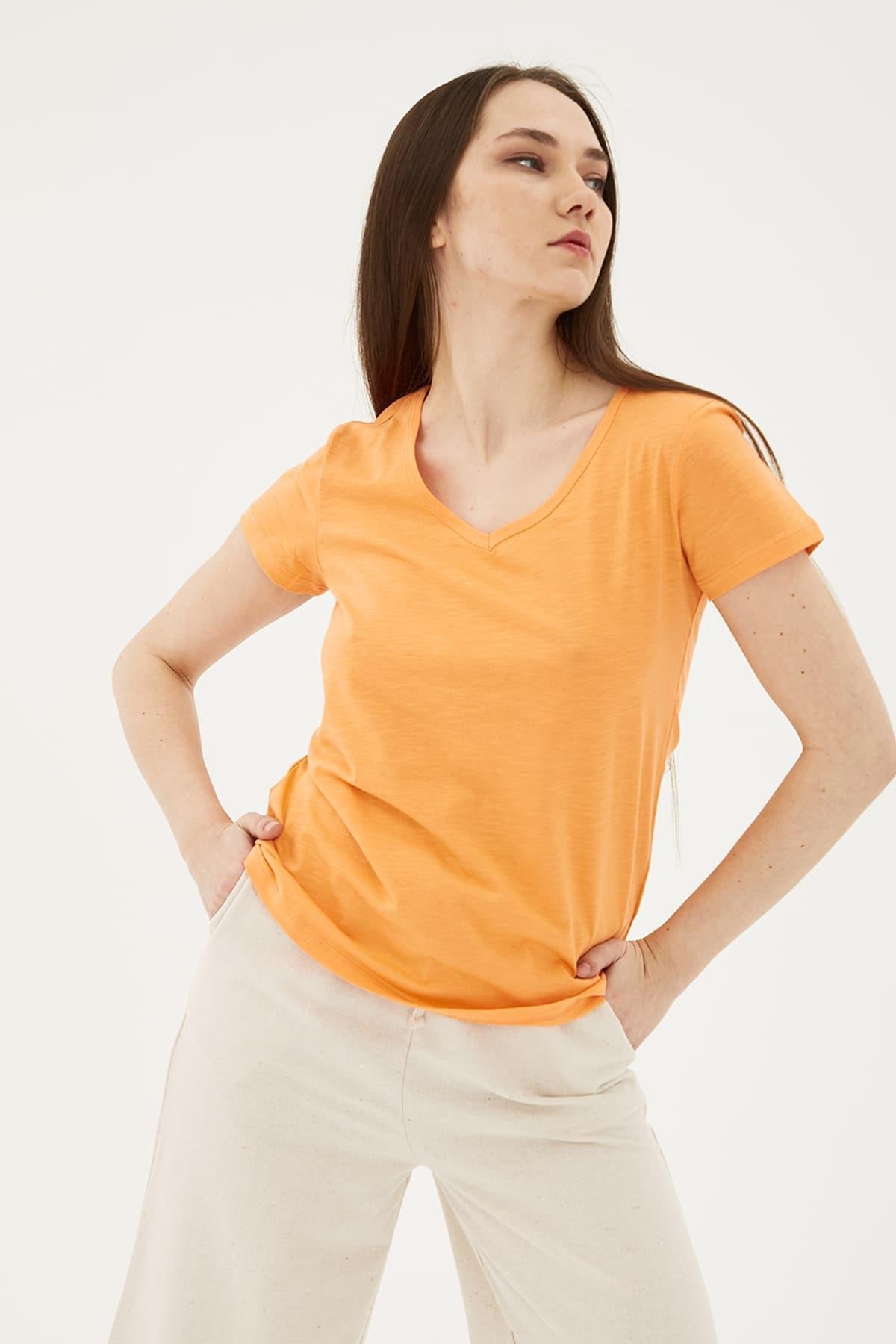 V Yaka T-Shirt Coral / Coral | Markasız