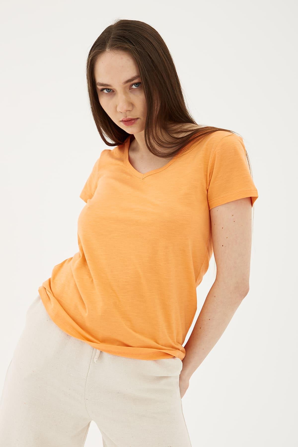 V Yaka T-Shirt Coral / Coral | Markasız