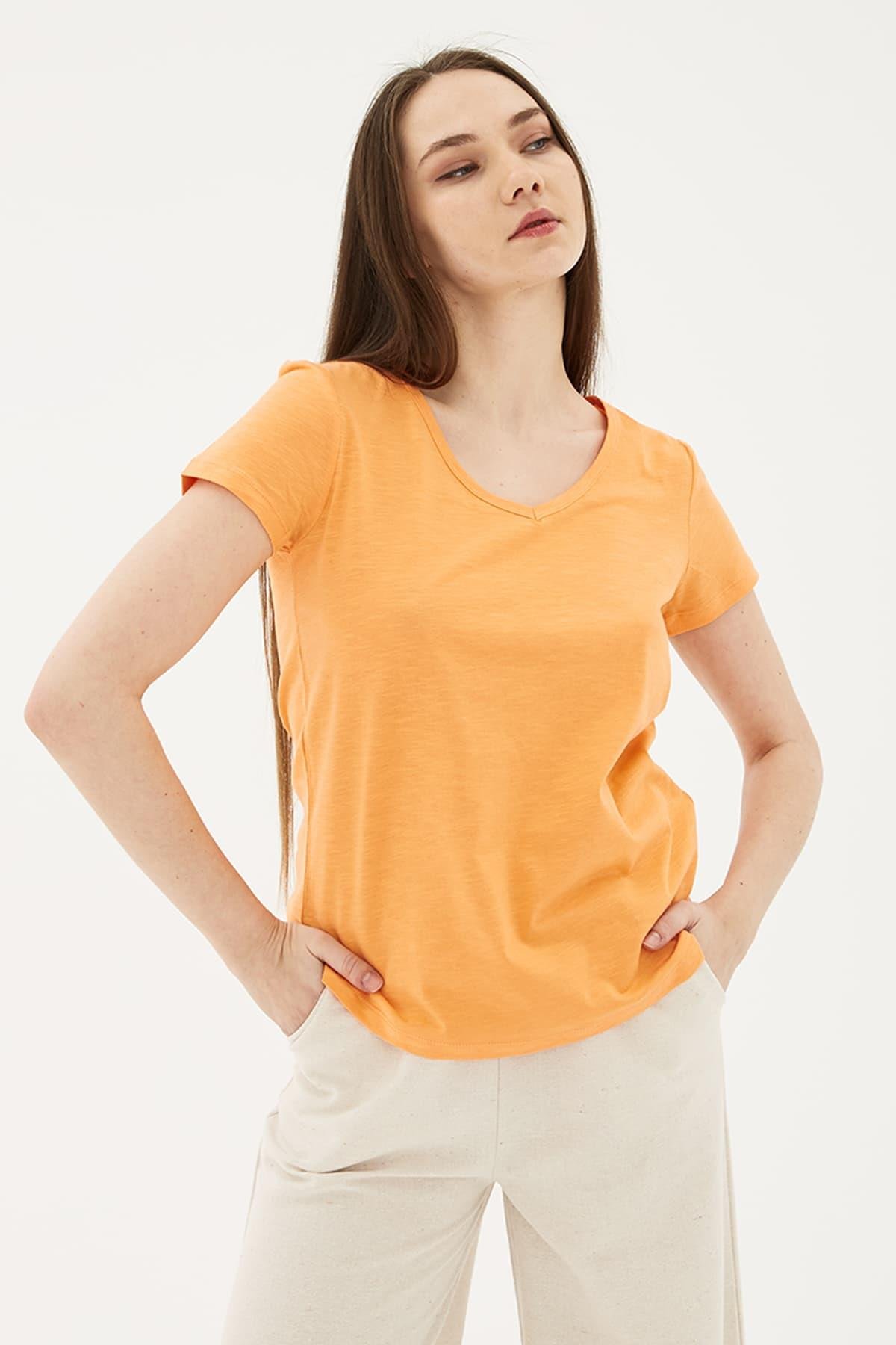 V Yaka T-Shirt Coral / Coral | Markasız