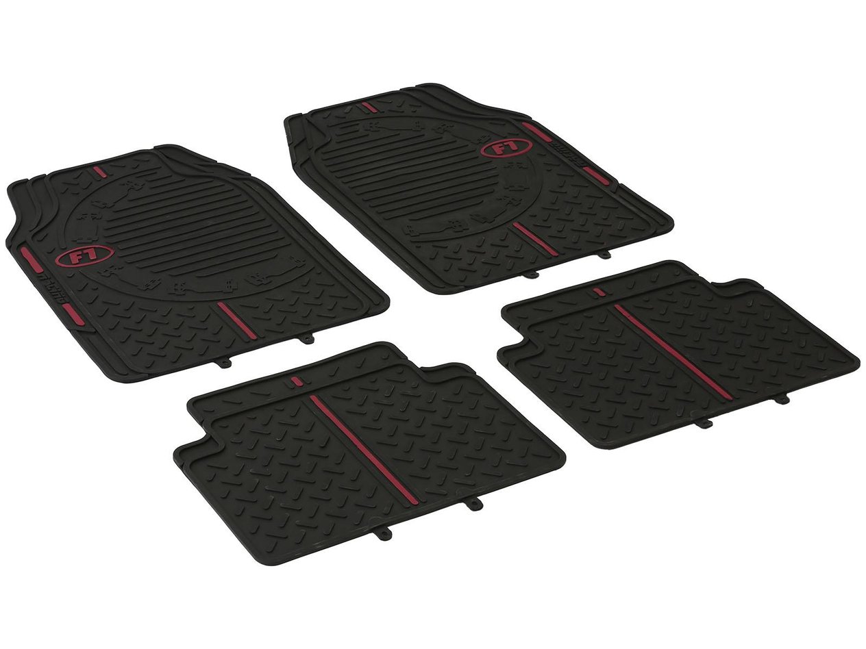 IMAGEÜNİVERSAL UYUMLU KAUÇUK OTO PASPASLARIIMAGE F1 RACING ŞERİTLİ (TÜM MODELLER) ÜNİVERSALKAUÇUK PASPAS SİYAH / KIRMIZI ŞERİTLİ