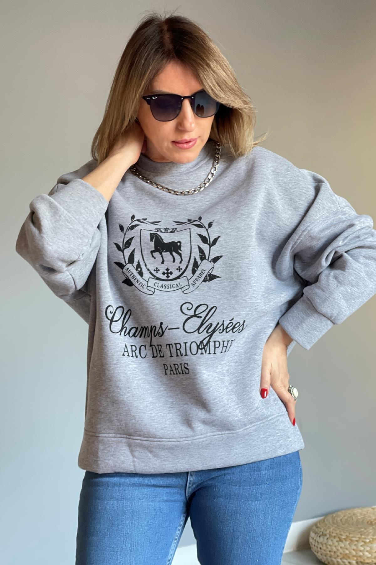 Baskı Detaylı Gri Sweat