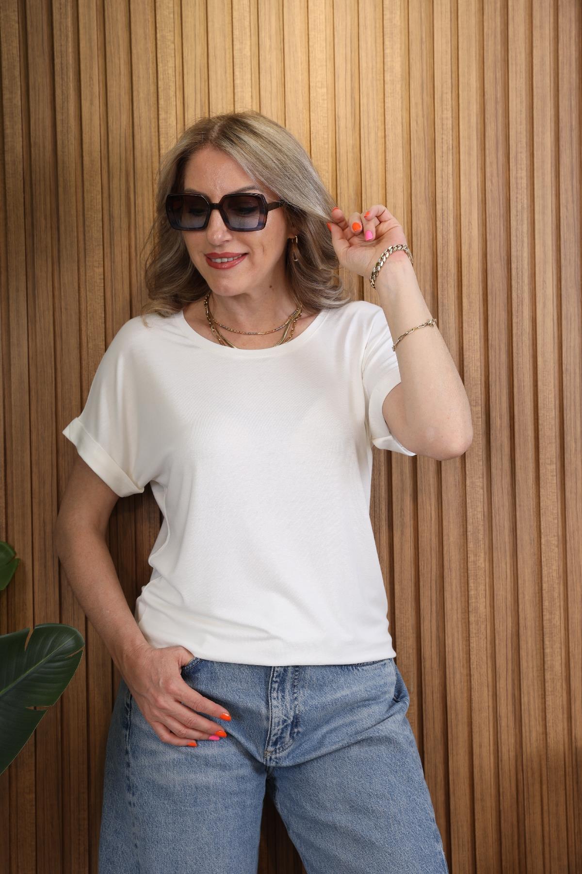 Double Kol Ekru T-shirt